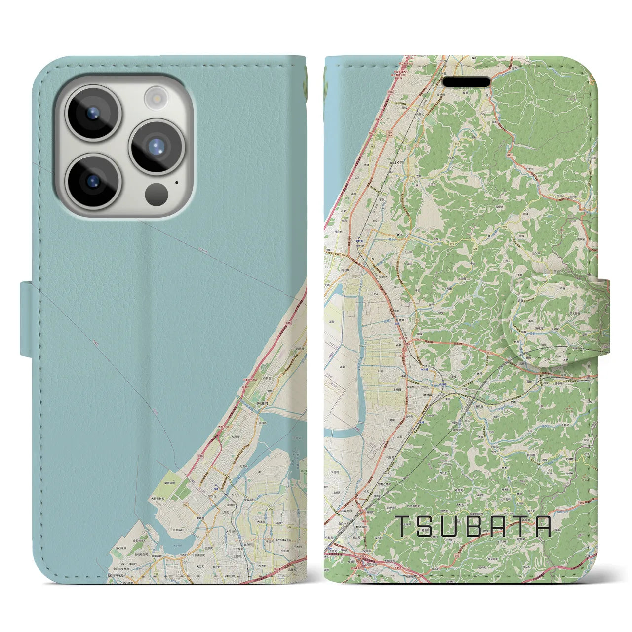 【津幡(石川県)】地図柄iPhoneケース(手帳タイプ)ナチュラル・iPhone 15 Pro 用