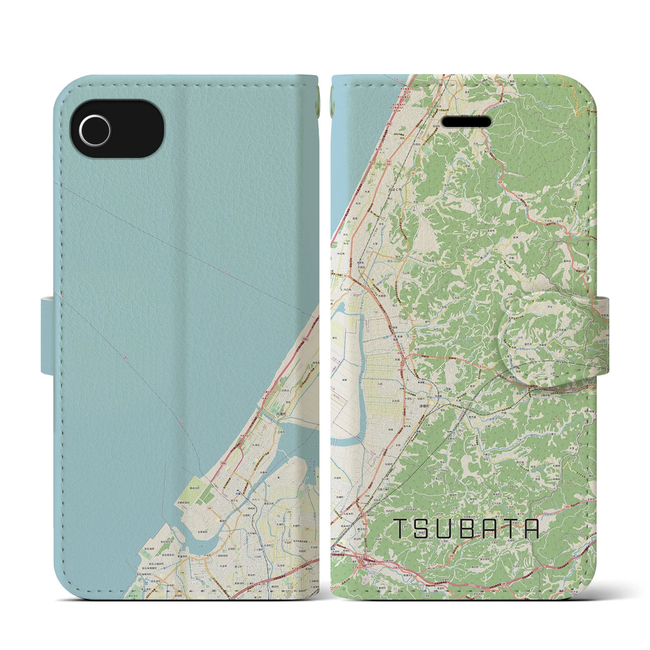 【津幡(石川県)】地図柄iPhoneケース(手帳タイプ)ナチュラル・iPhone SE(第3 / 第2世代) / 8 / 7 / 6s / 6 用