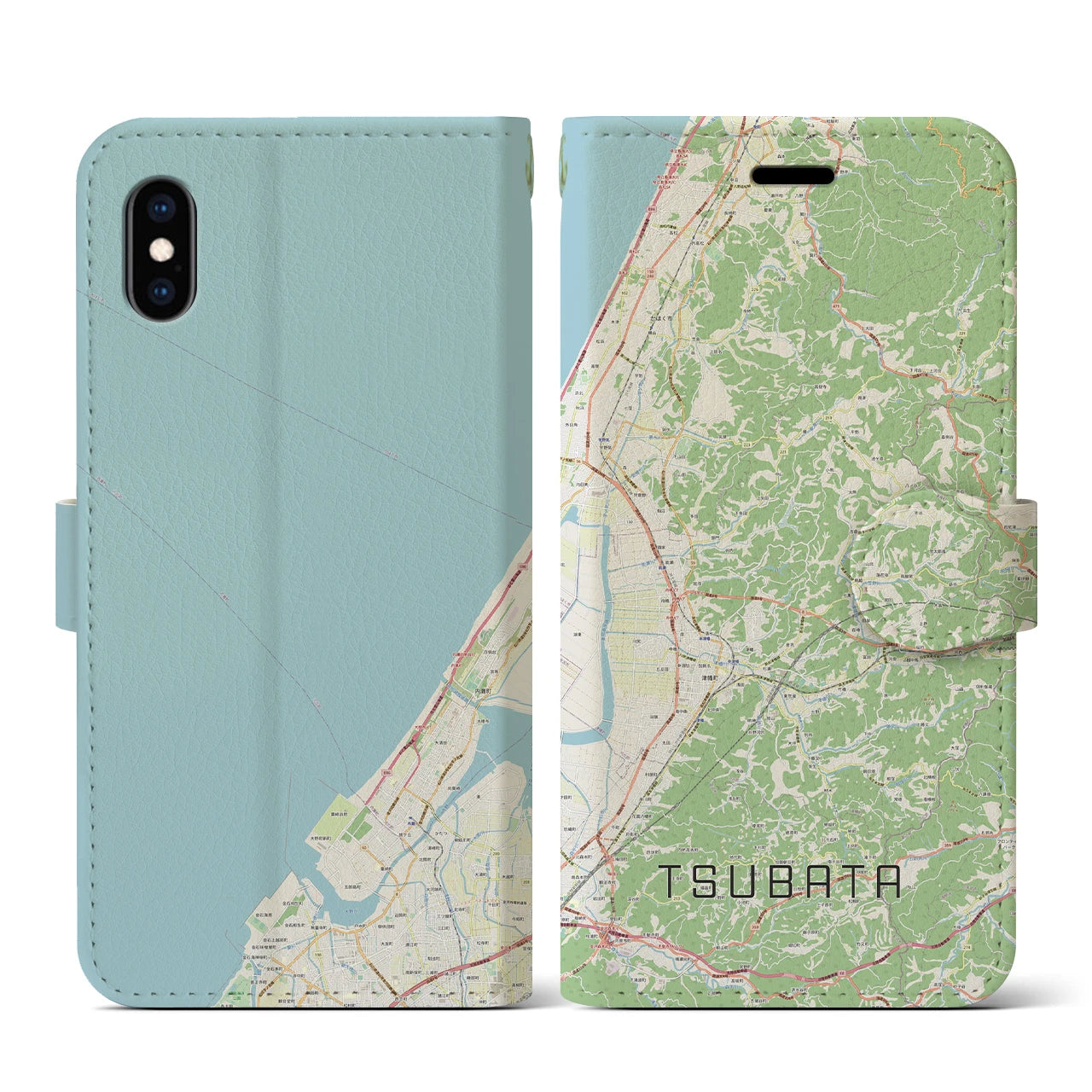 【津幡(石川県)】地図柄iPhoneケース(手帳タイプ)ナチュラル・iPhone XS / X 用