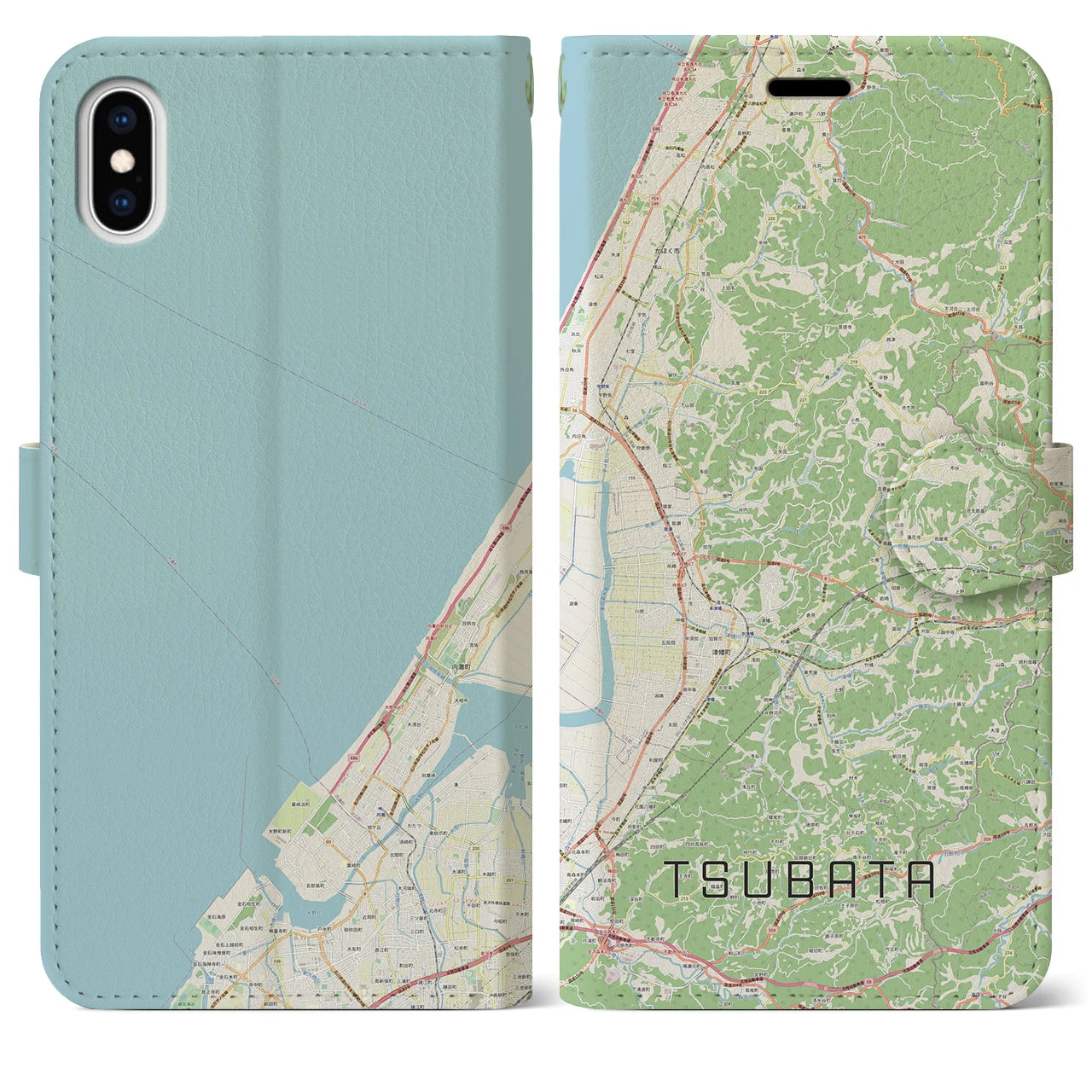 【津幡(石川県)】地図柄iPhoneケース(手帳タイプ)ナチュラル・iPhone XS Max 用