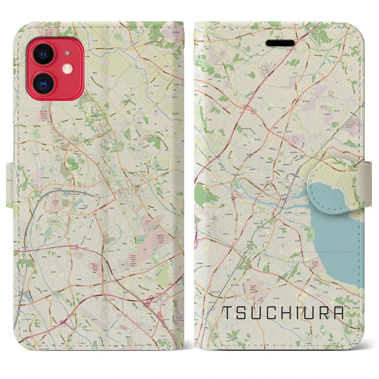 【土浦(茨城県)】地図柄iPhoneケース(手帳タイプ)ナチュラル・iPhone 11 用
