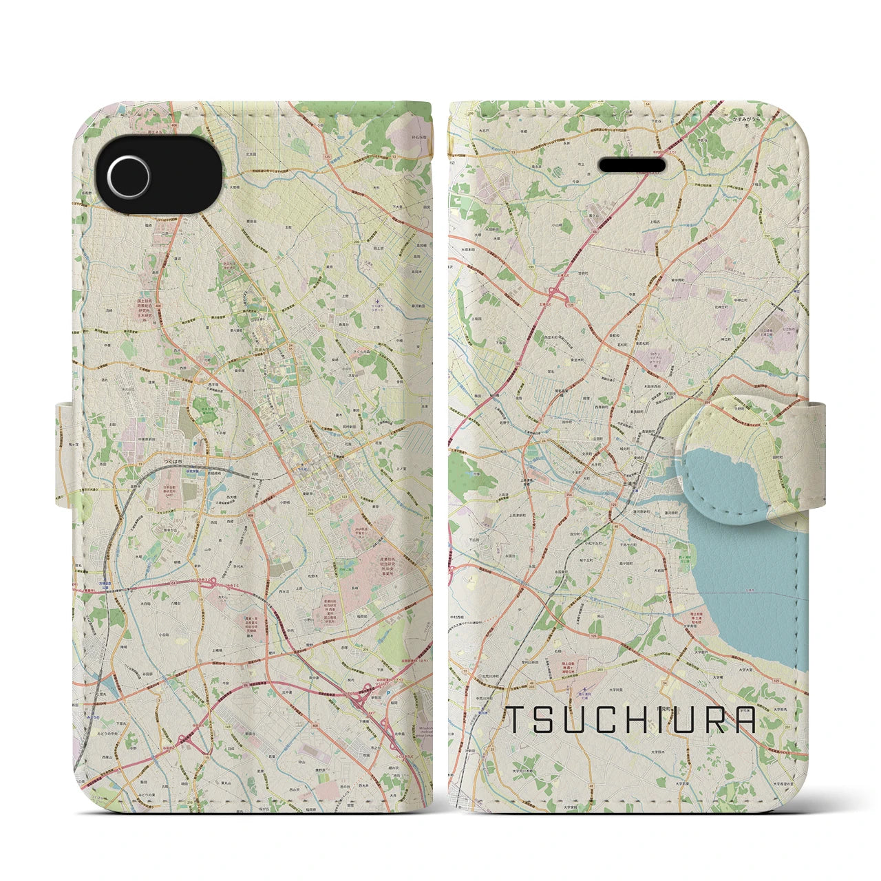 【土浦(茨城県)】地図柄iPhoneケース(手帳タイプ)ナチュラル・iPhone SE(第3 / 第2世代) / 8 / 7 / 6s / 6 用