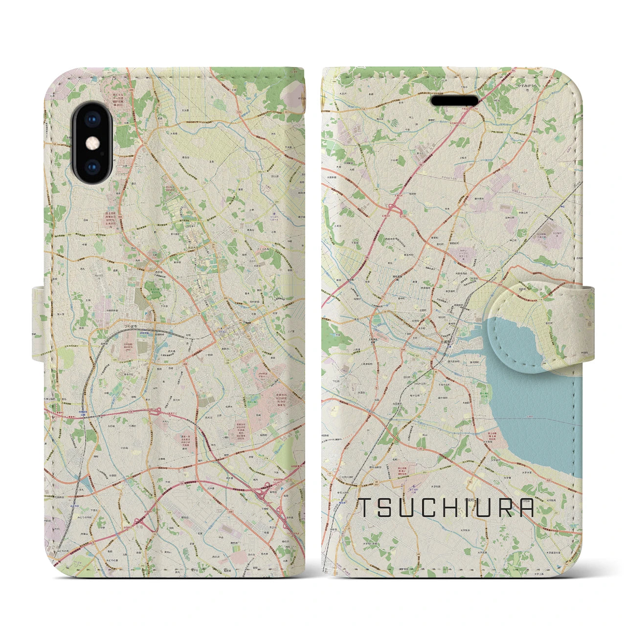 【土浦(茨城県)】地図柄iPhoneケース(手帳タイプ)ナチュラル・iPhone XS / X 用