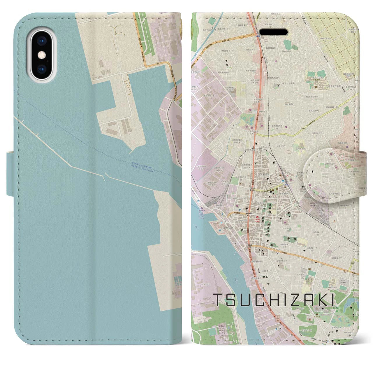【土崎(秋田県)】地図柄iPhoneケース(手帳タイプ)ナチュラル・iPhone XS Max 用