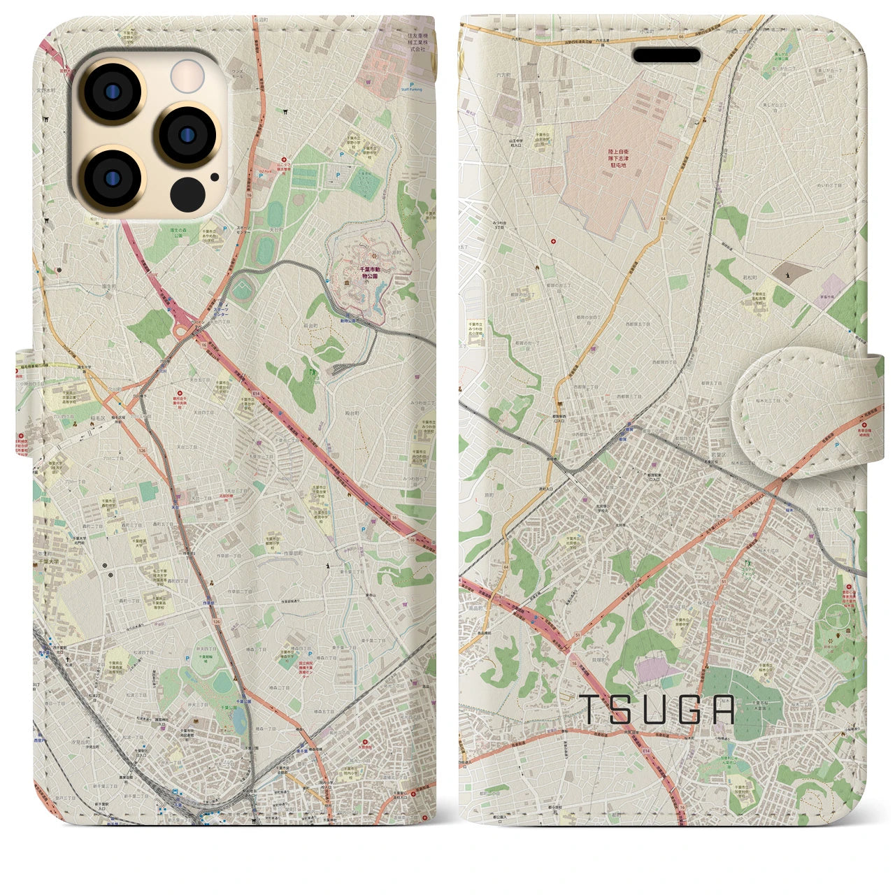 【都賀(千葉県)】地図柄iPhoneケース(手帳タイプ)ナチュラル・iPhone 12 Pro Max 用