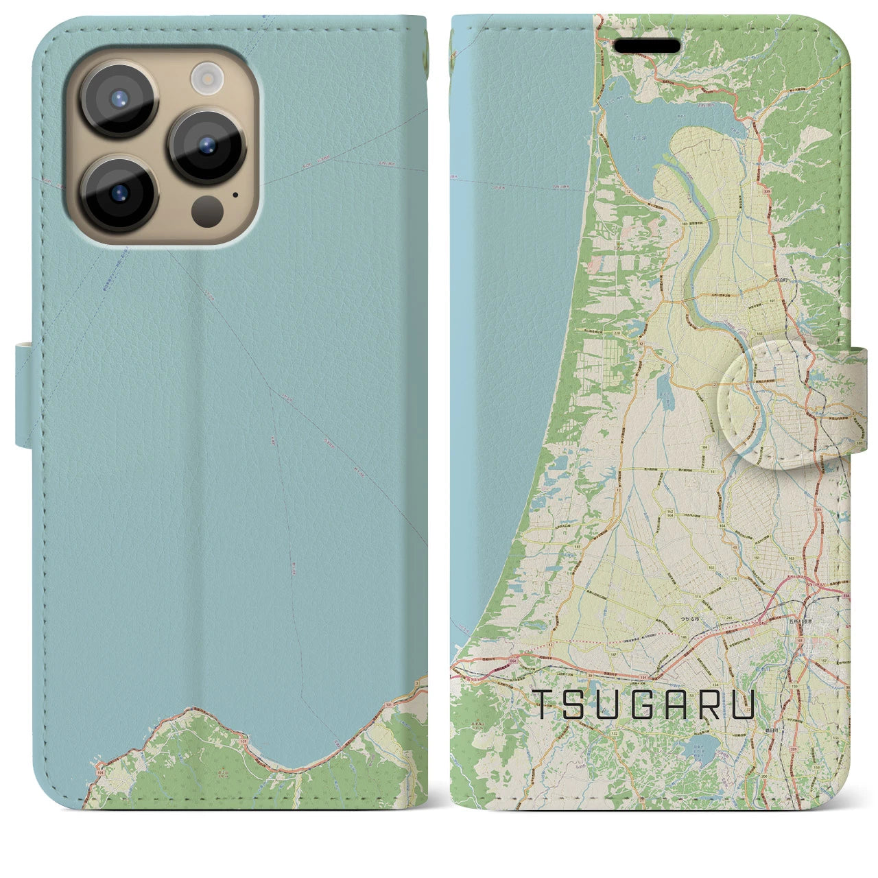 【つがる(青森県)】地図柄iPhoneケース(手帳タイプ)ナチュラル・iPhone 14 Pro Max 用