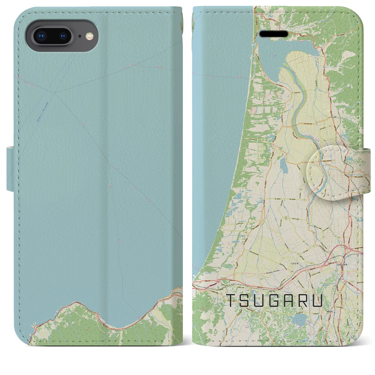 【つがる(青森県)】地図柄iPhoneケース(手帳タイプ)ナチュラル・iPhone 8Plus /7Plus / 6sPlus / 6Plus 用