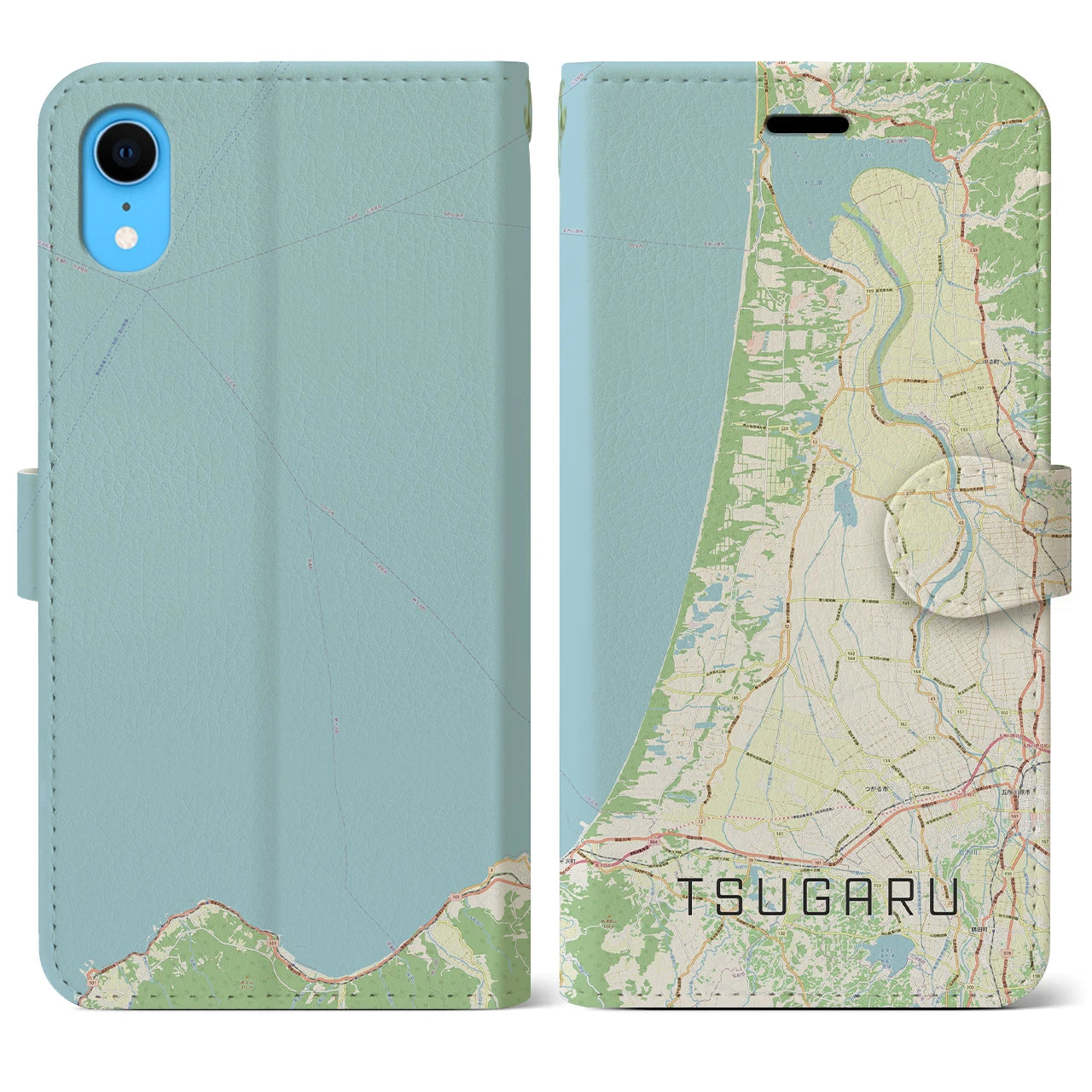 【つがる(青森県)】地図柄iPhoneケース(手帳タイプ)ナチュラル・iPhone XR 用