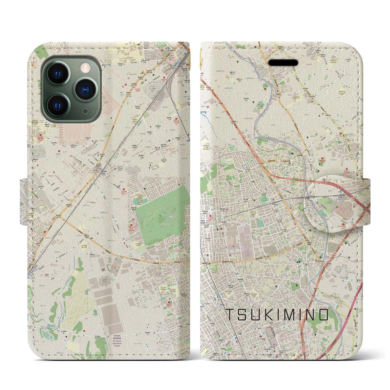 【つきみ野(神奈川県)】地図柄iPhoneケース(手帳タイプ)ナチュラル・iPhone 11 Pro 用