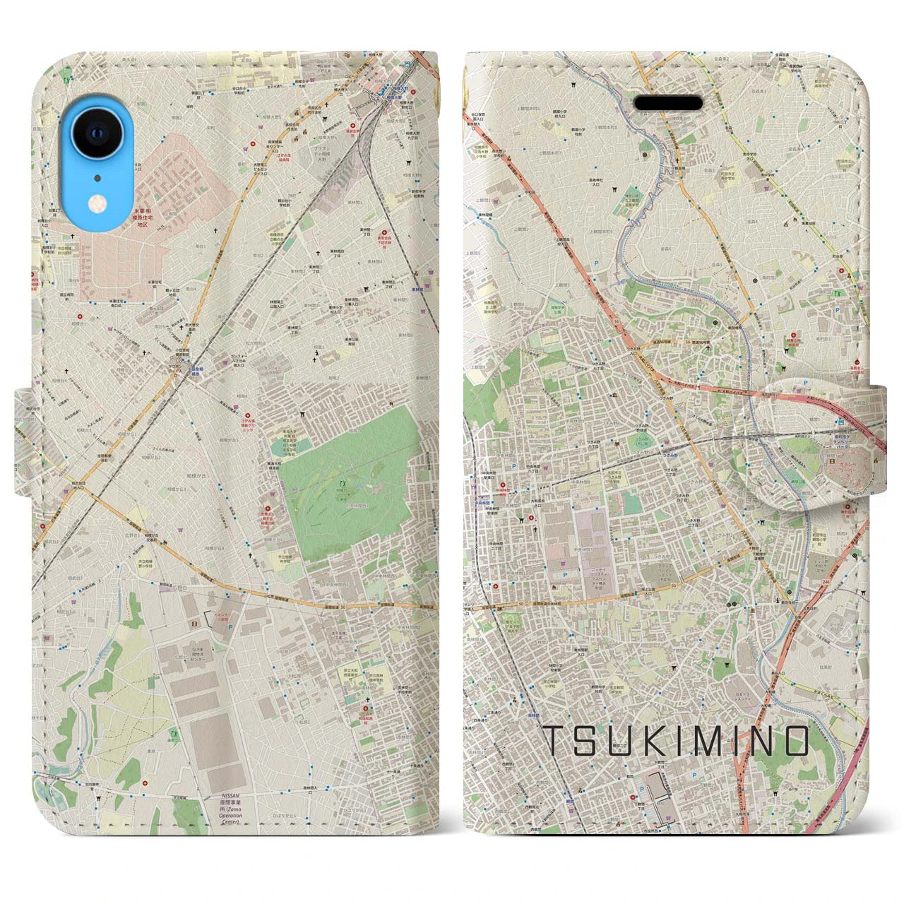 【つきみ野(神奈川県)】地図柄iPhoneケース(手帳タイプ)ナチュラル・iPhone XR 用