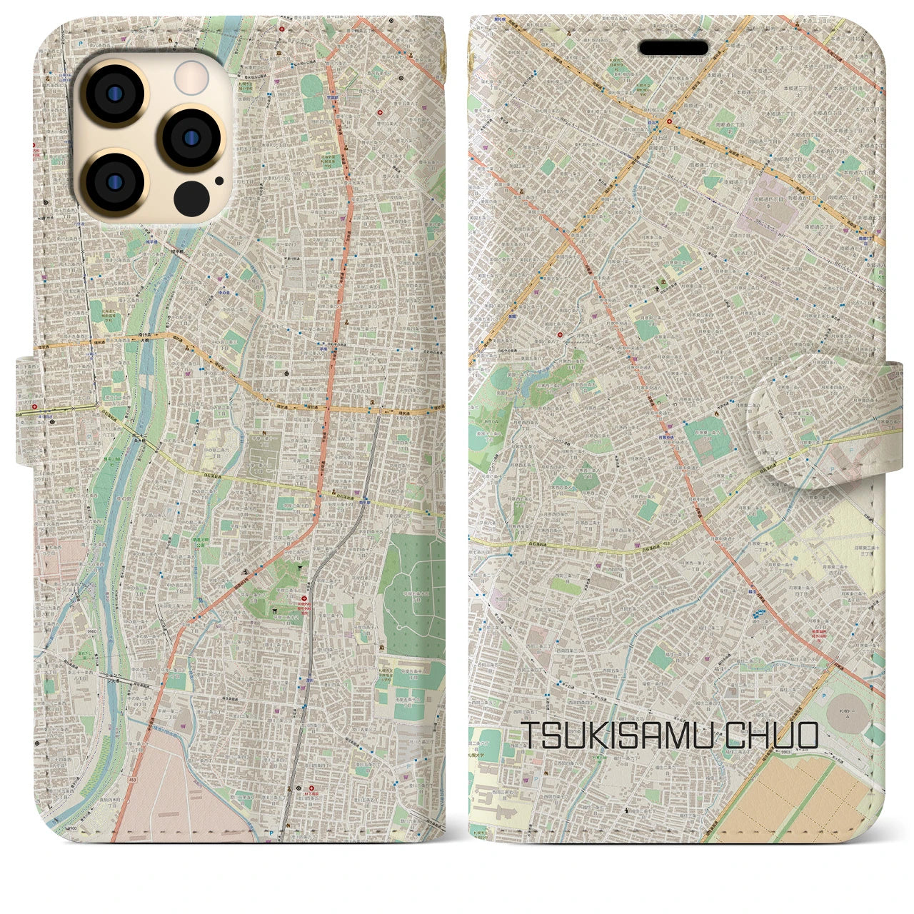 【月寒中央(北海道)】地図柄iPhoneケース(手帳タイプ)ナチュラル・iPhone 12 Pro Max 用