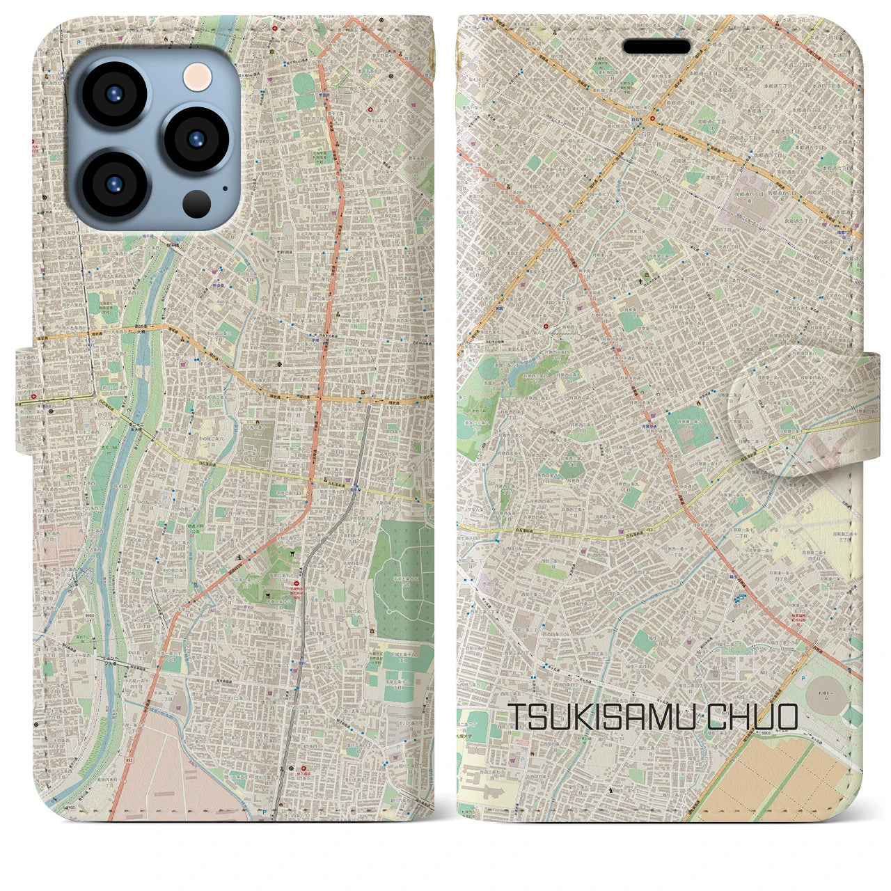 【月寒中央(北海道)】地図柄iPhoneケース(手帳タイプ)ナチュラル・iPhone 13 Pro Max 用