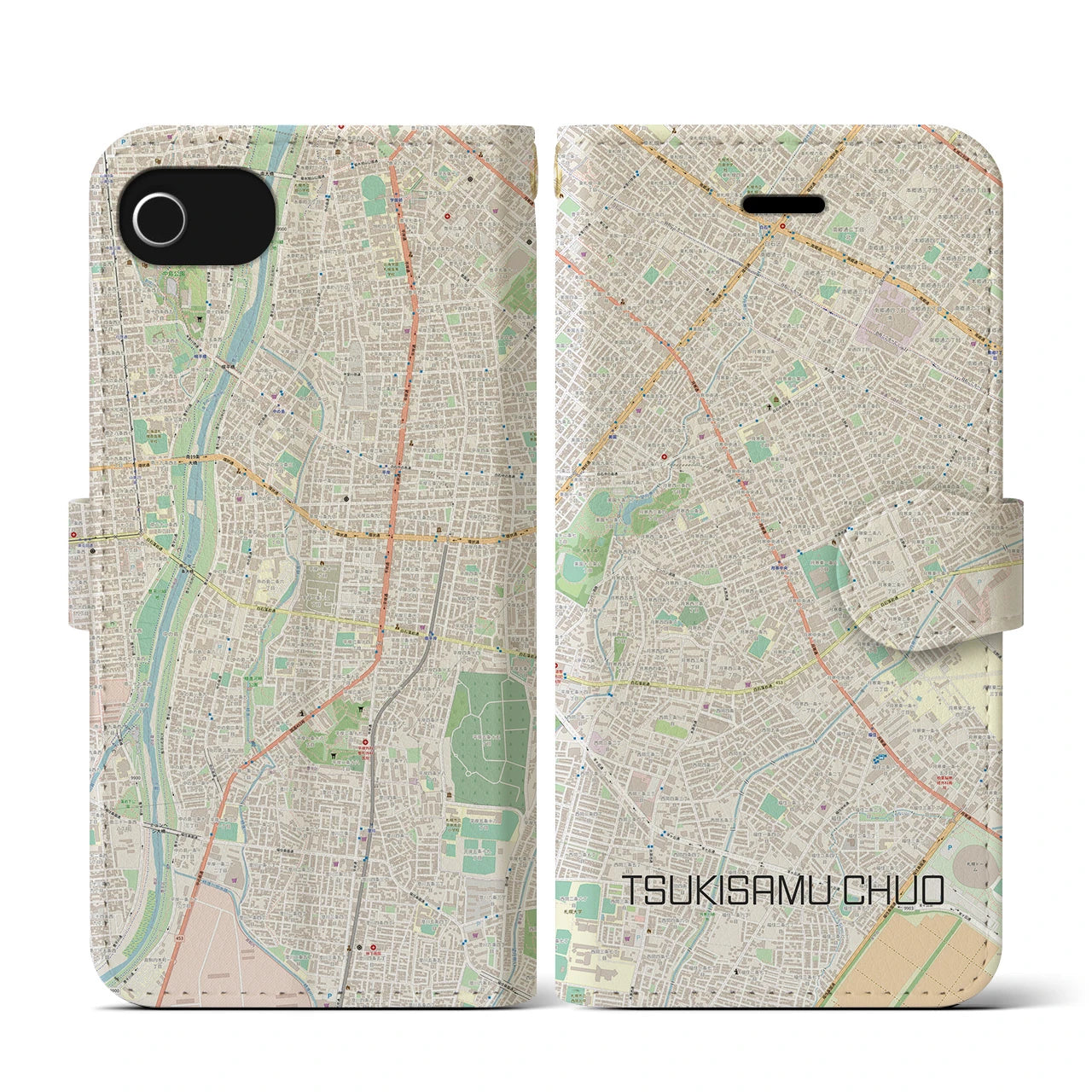 【月寒中央(北海道)】地図柄iPhoneケース(手帳タイプ)ナチュラル・iPhone SE(第3 / 第2世代) / 8 / 7 / 6s / 6 用