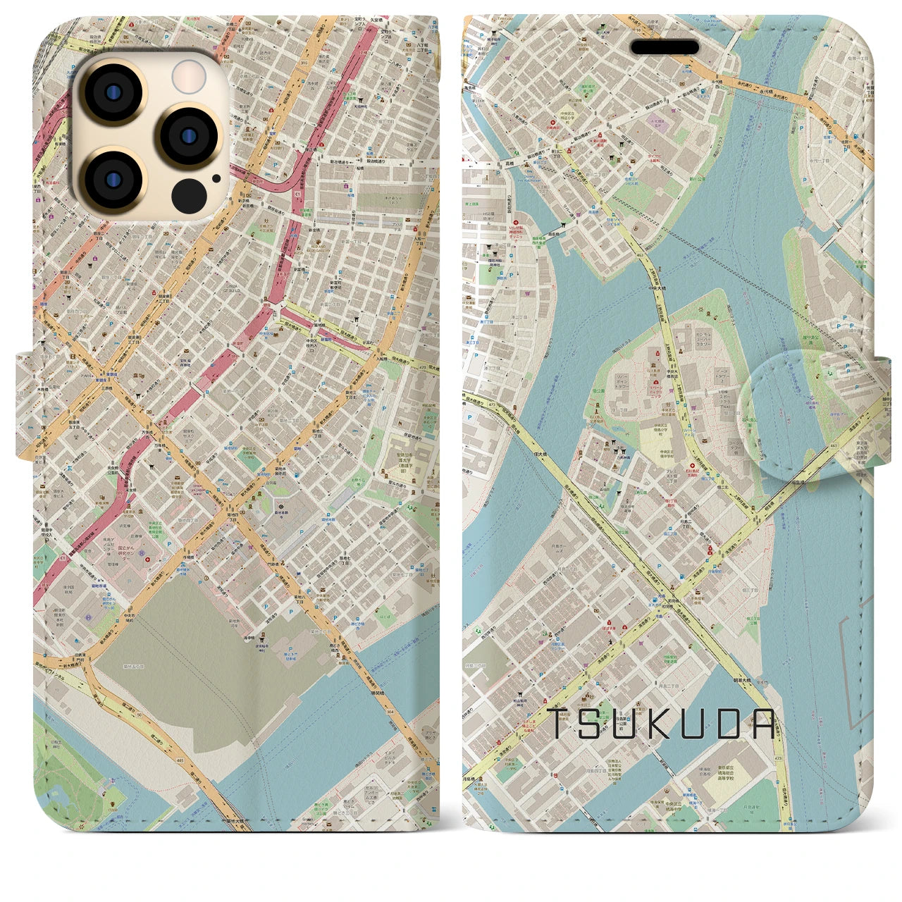 【佃(東京都)】地図柄iPhoneケース(手帳タイプ)ナチュラル・iPhone 12 Pro Max 用