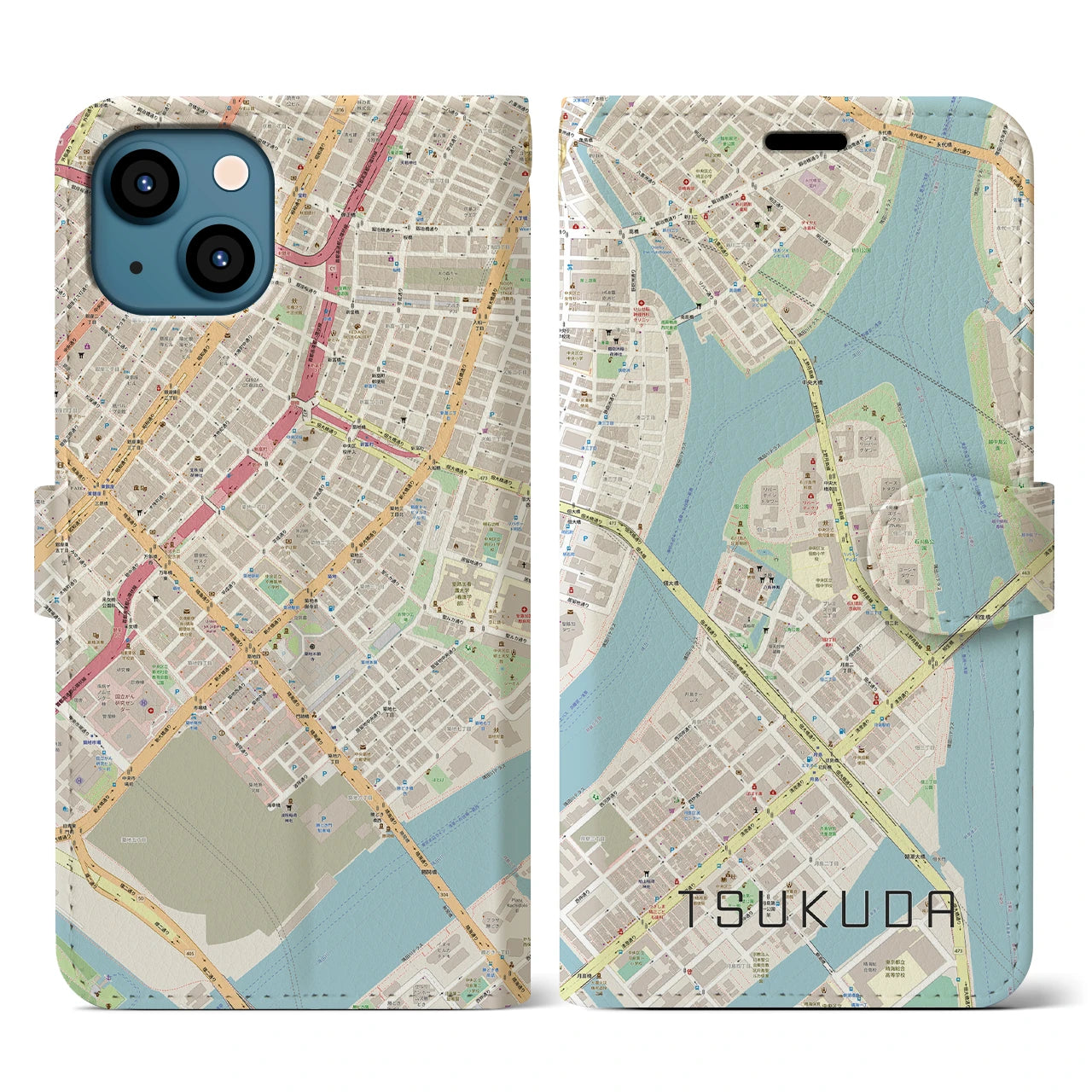 【佃(東京都)】地図柄iPhoneケース(手帳タイプ)ナチュラル・iPhone 13 用