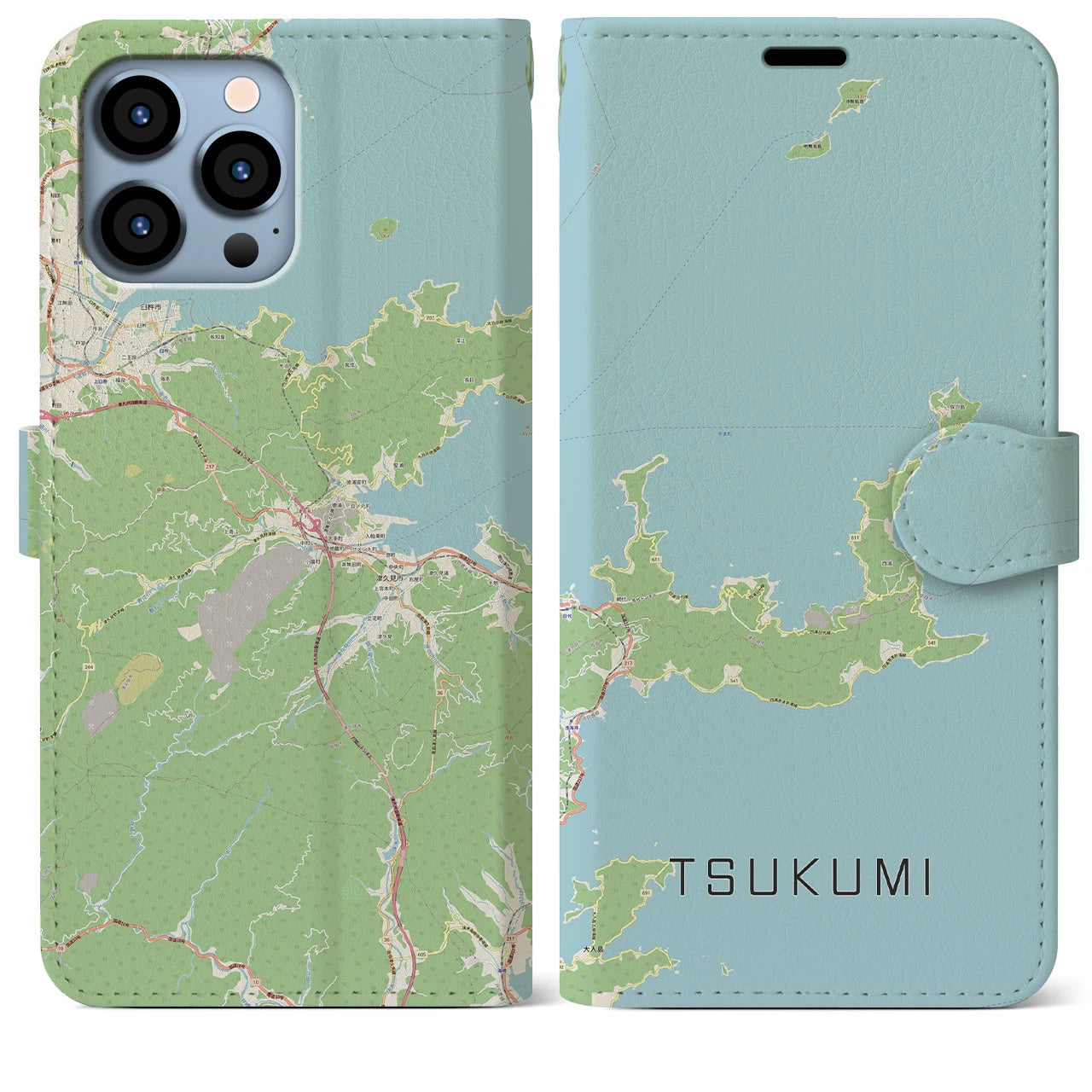 【津久見(大分県)】地図柄iPhoneケース(手帳タイプ)ナチュラル・iPhone 13 Pro Max 用