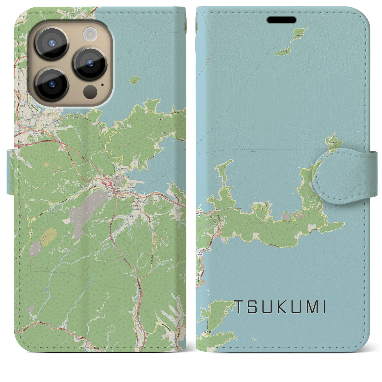 【津久見(大分県)】地図柄iPhoneケース(手帳タイプ)ナチュラル・iPhone 14 Pro Max 用