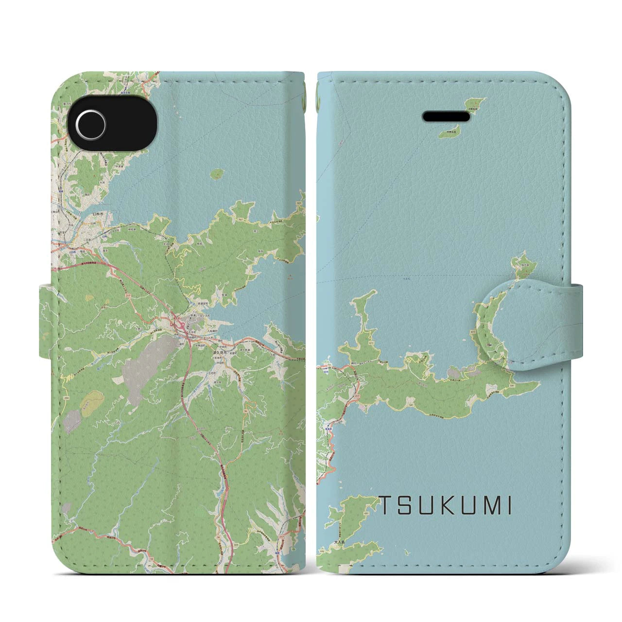 【津久見(大分県)】地図柄iPhoneケース(手帳タイプ)ナチュラル・iPhone SE(第3 / 第2世代) / 8 / 7 / 6s / 6 用