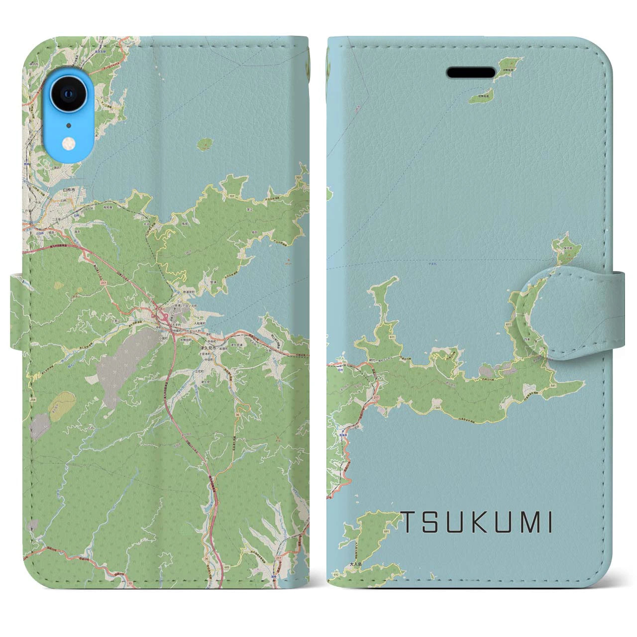 【津久見(大分県)】地図柄iPhoneケース(手帳タイプ)ナチュラル・iPhone XR 用