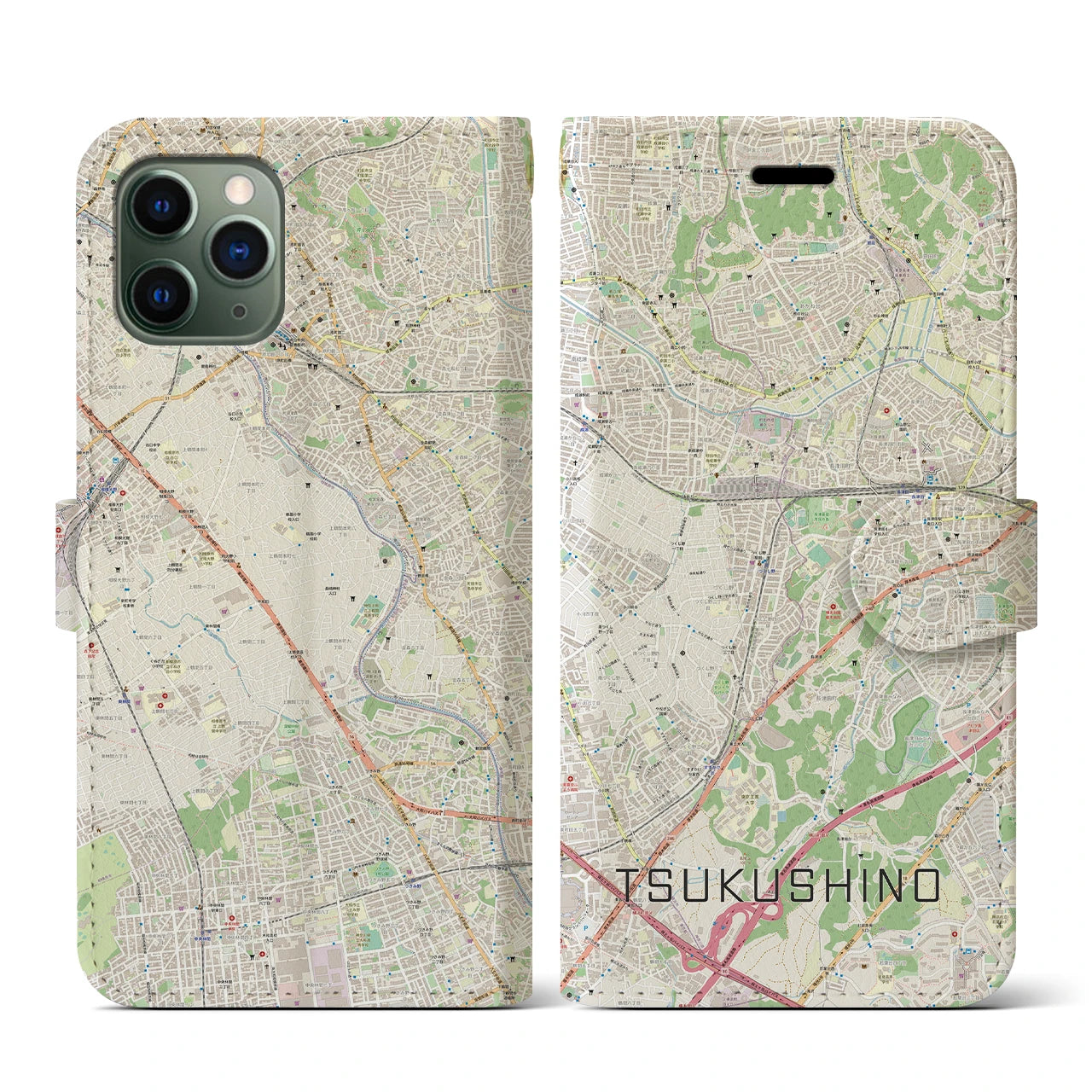 【つくし野(東京都)】地図柄iPhoneケース(手帳タイプ)ナチュラル・iPhone 11 Pro 用