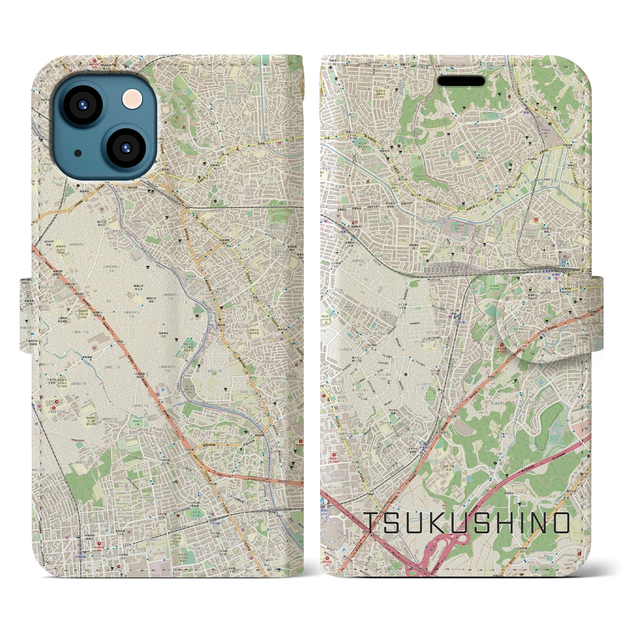 【つくし野(東京都)】地図柄iPhoneケース(手帳タイプ)ナチュラル・iPhone 13 用