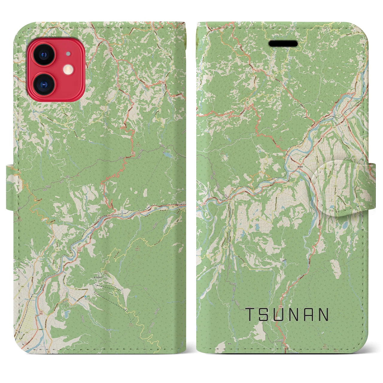 【津南(新潟県)】地図柄iPhoneケース(手帳タイプ)ナチュラル・iPhone 11 用