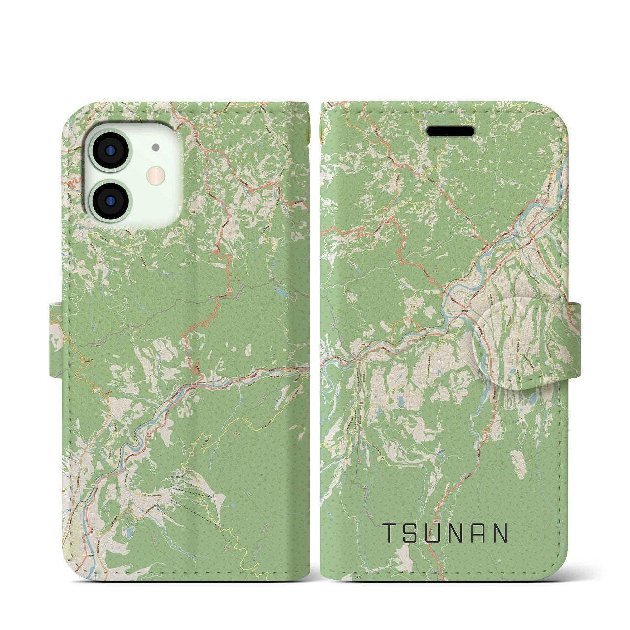 【津南(新潟県)】地図柄iPhoneケース(手帳タイプ)ナチュラル・iPhone 12 mini 用