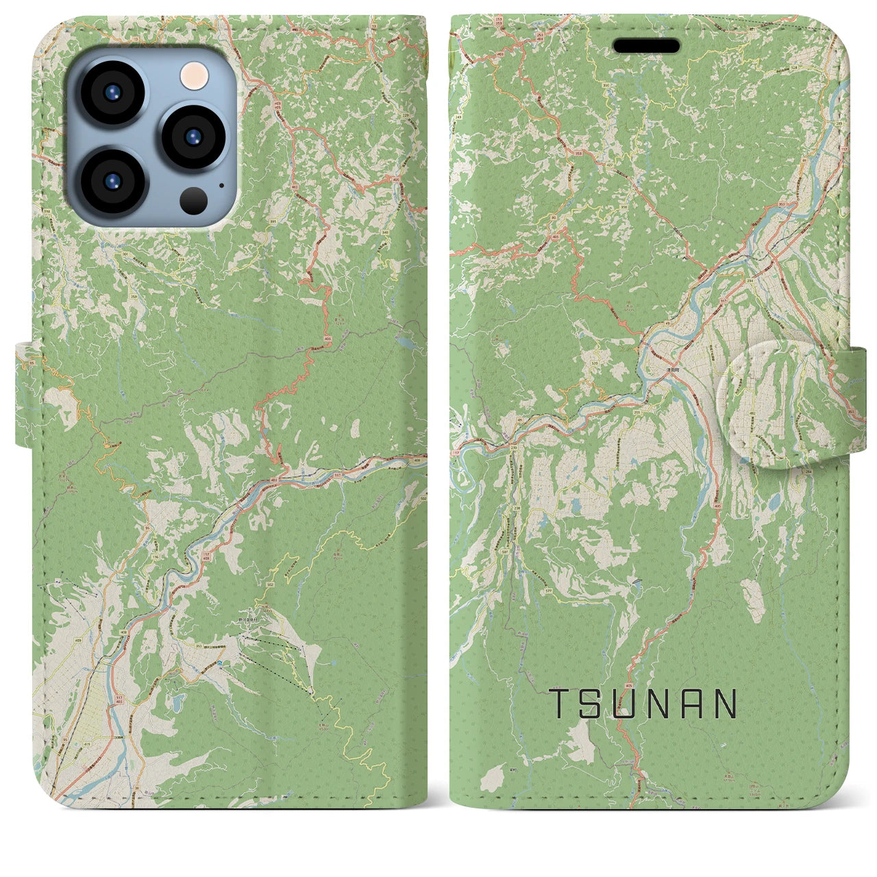 【津南(新潟県)】地図柄iPhoneケース(手帳タイプ)ナチュラル・iPhone 13 Pro Max 用