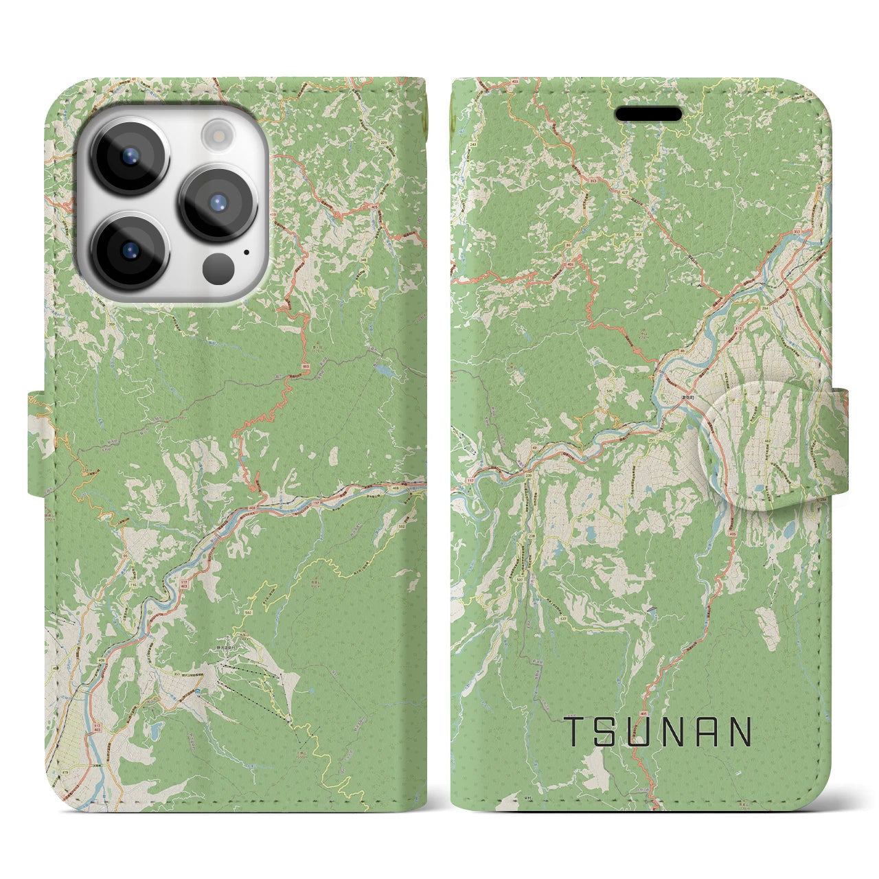 【津南(新潟県)】地図柄iPhoneケース(手帳タイプ)ナチュラル・iPhone 14 Pro 用