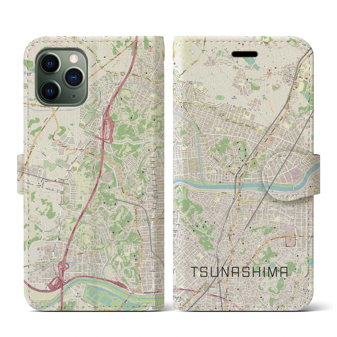 【綱島(神奈川県)】地図柄iPhoneケース(手帳タイプ)ナチュラル・iPhone 11 Pro 用
