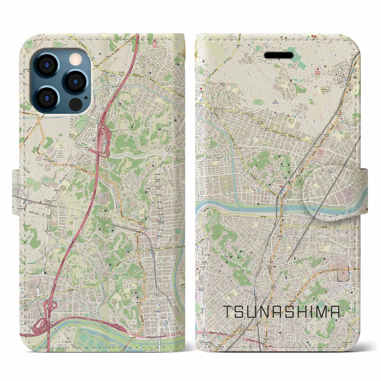 【綱島(神奈川県)】地図柄iPhoneケース(手帳タイプ)ナチュラル・iPhone 12 / 12 Pro 用