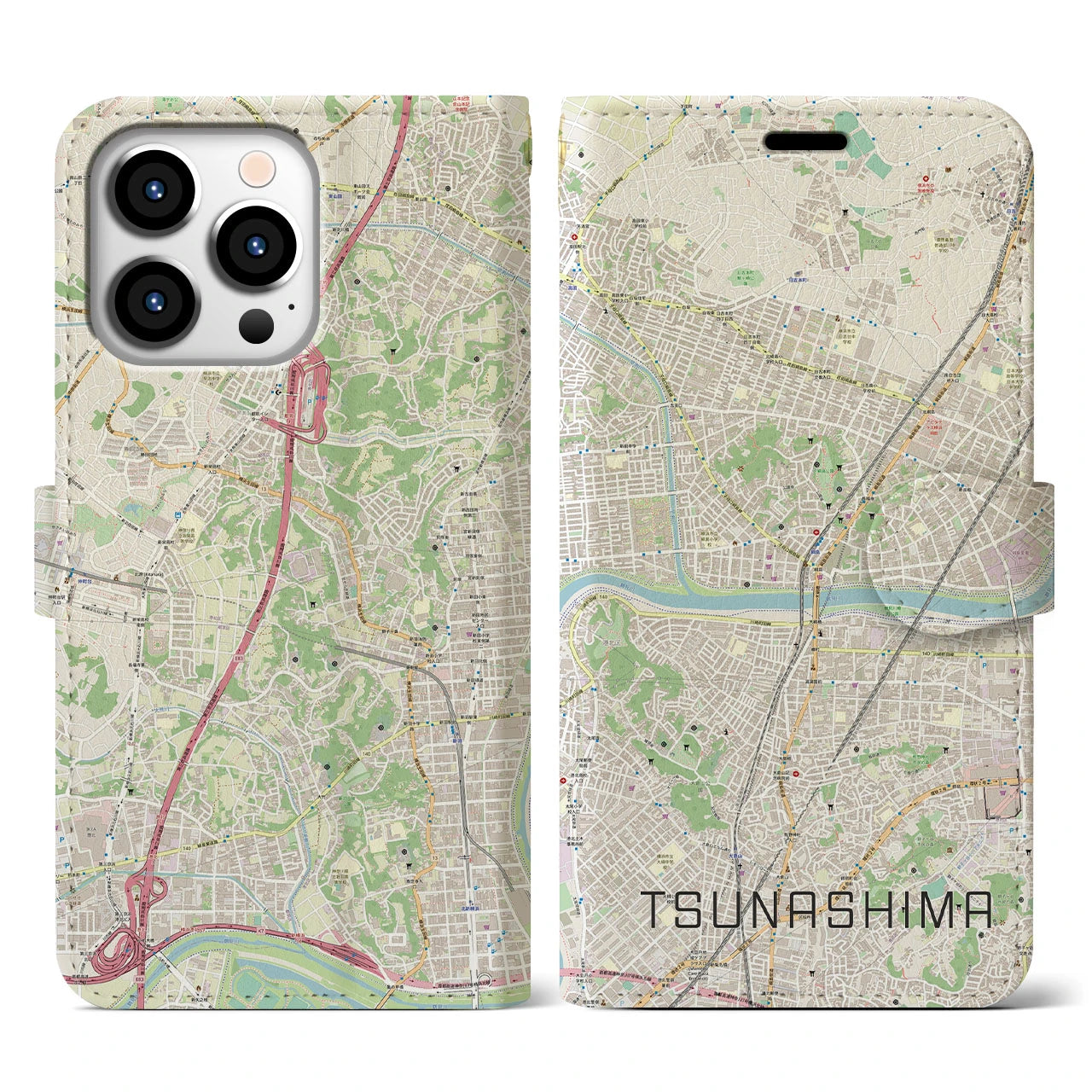 【綱島(神奈川県)】地図柄iPhoneケース(手帳タイプ)ナチュラル・iPhone 13 Pro 用