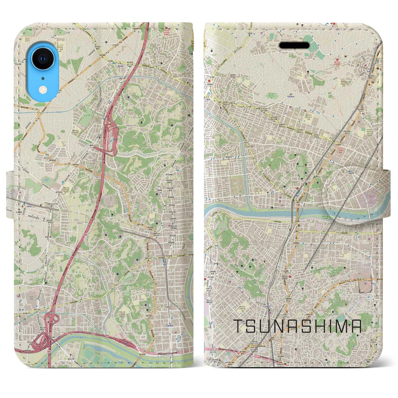 【綱島(神奈川県)】地図柄iPhoneケース(手帳タイプ)ナチュラル・iPhone XR 用