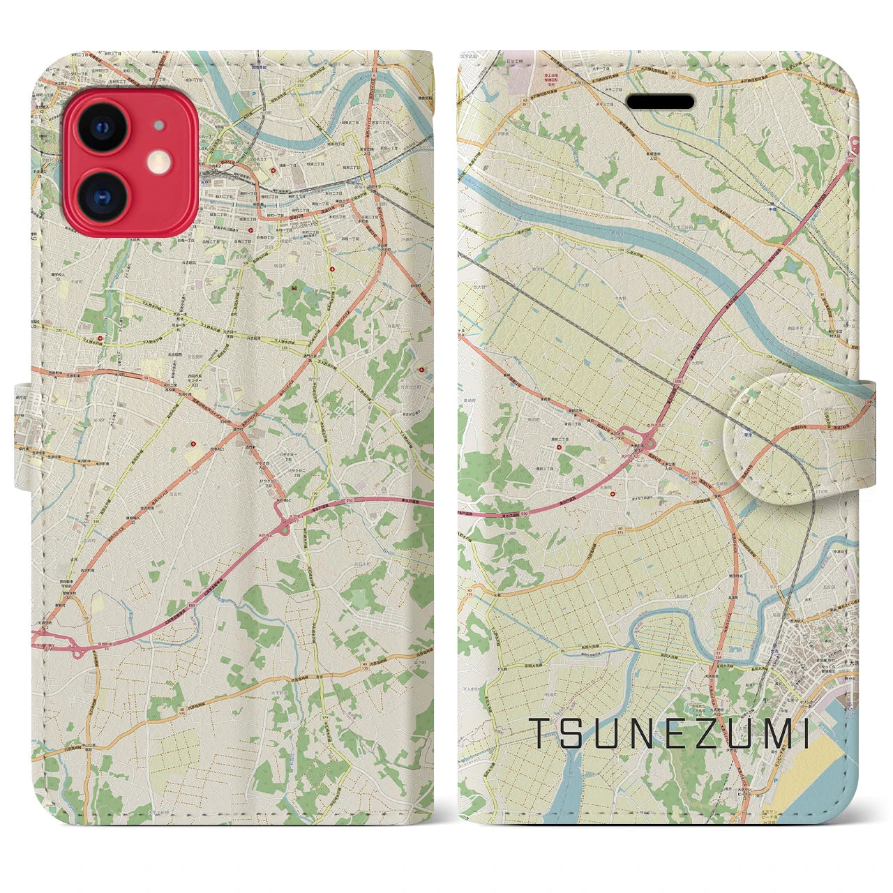 【常澄(茨城県)】地図柄iPhoneケース(手帳タイプ)ナチュラル・iPhone 11 用