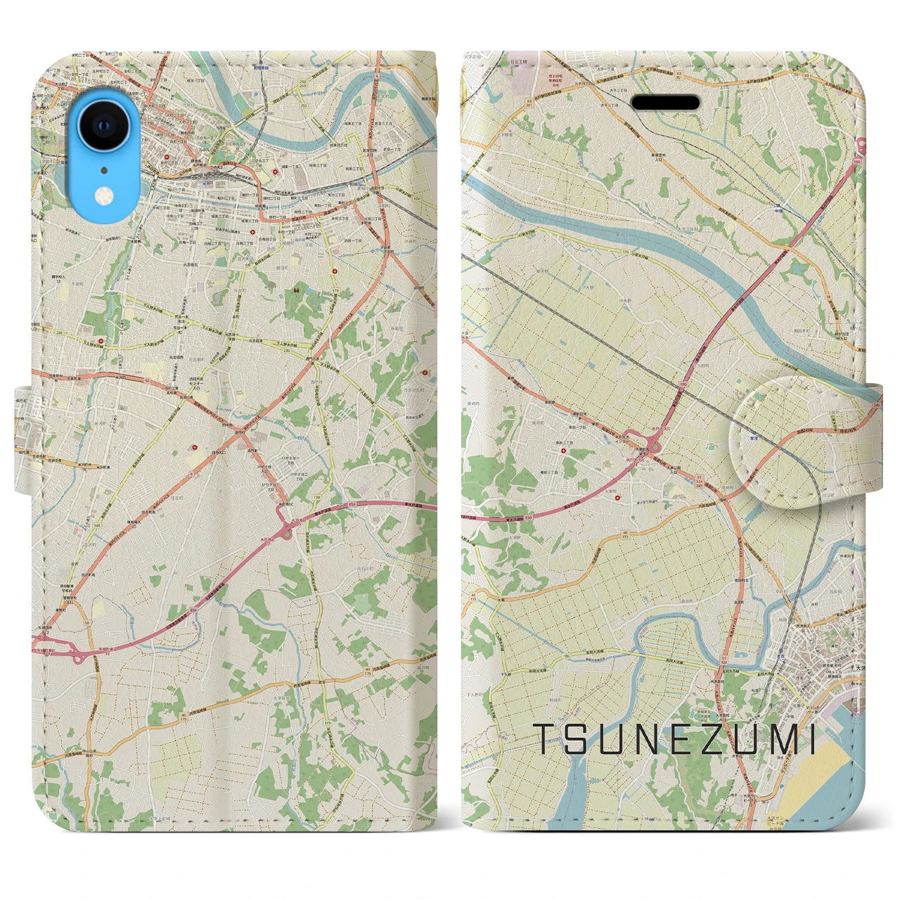 【常澄(茨城県)】地図柄iPhoneケース(手帳タイプ)ナチュラル・iPhone XR 用