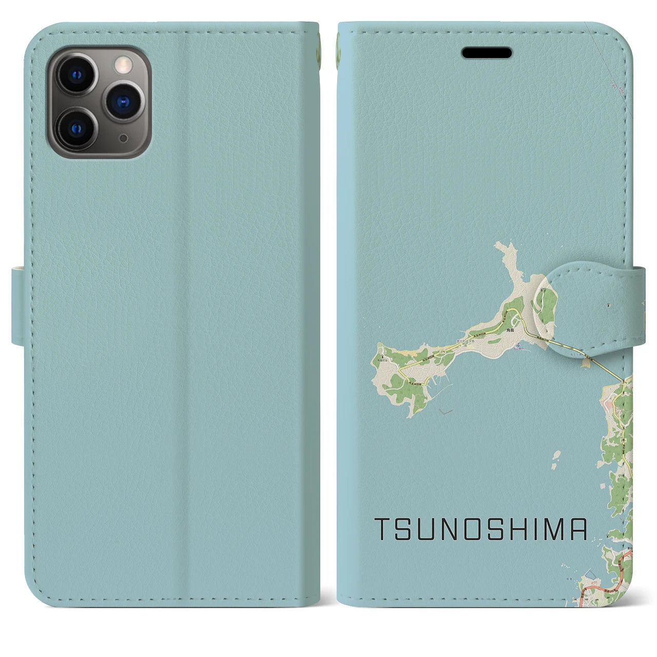 【角島(山口県)】地図柄iPhoneケース(手帳タイプ)ナチュラル・iPhone 11 Pro Max 用