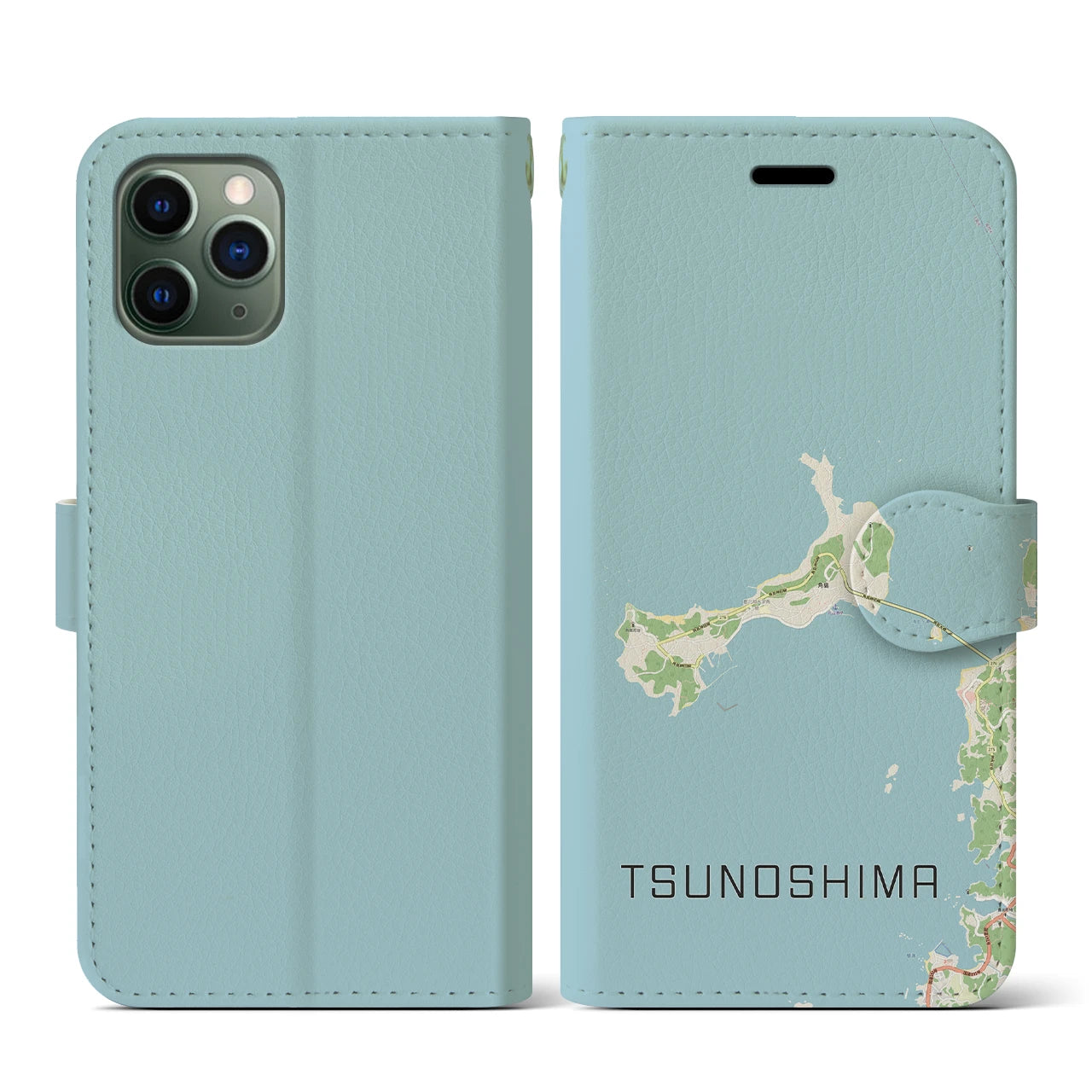 【角島(山口県)】地図柄iPhoneケース(手帳タイプ)ナチュラル・iPhone 11 Pro 用