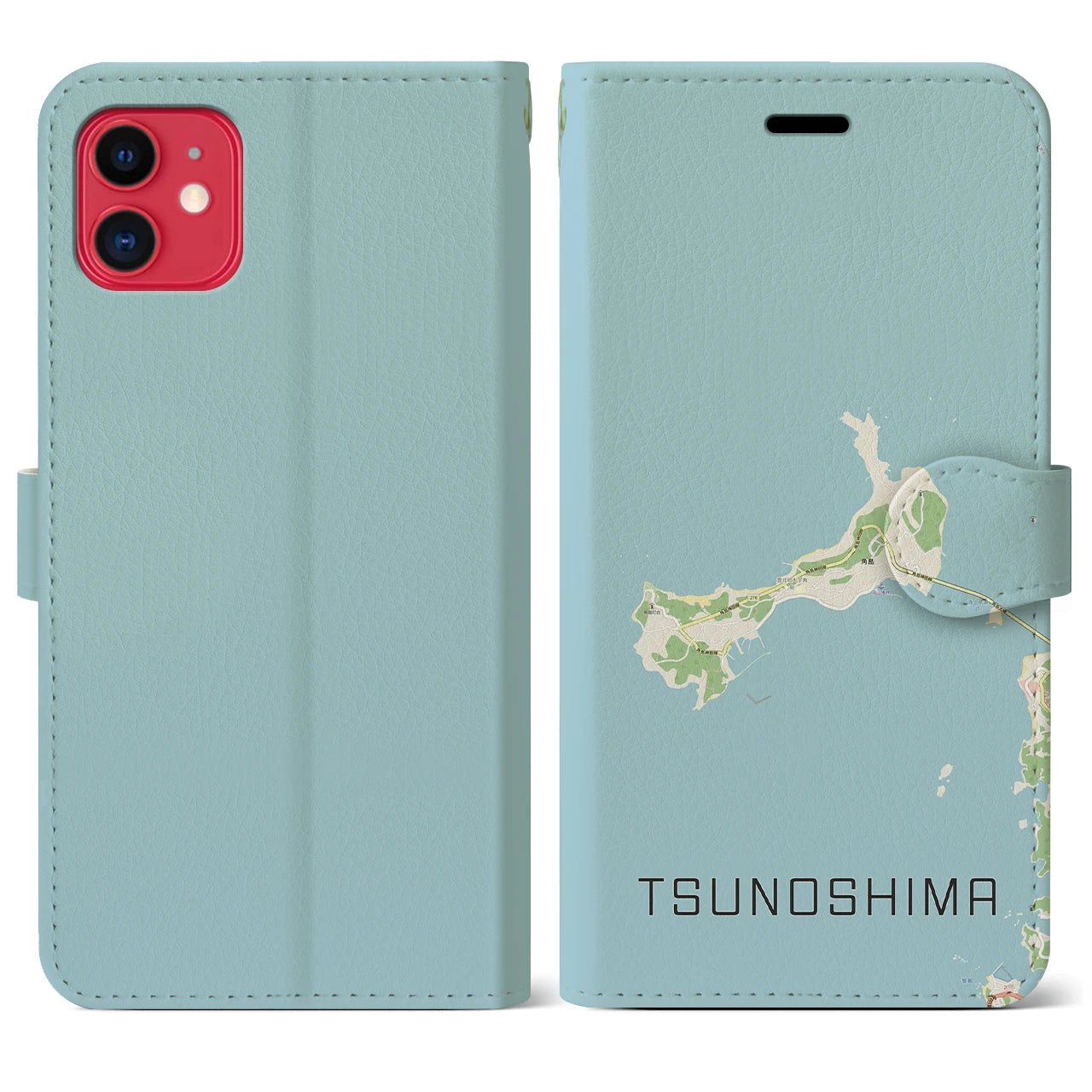 【角島(山口県)】地図柄iPhoneケース(手帳タイプ)ナチュラル・iPhone 11 用