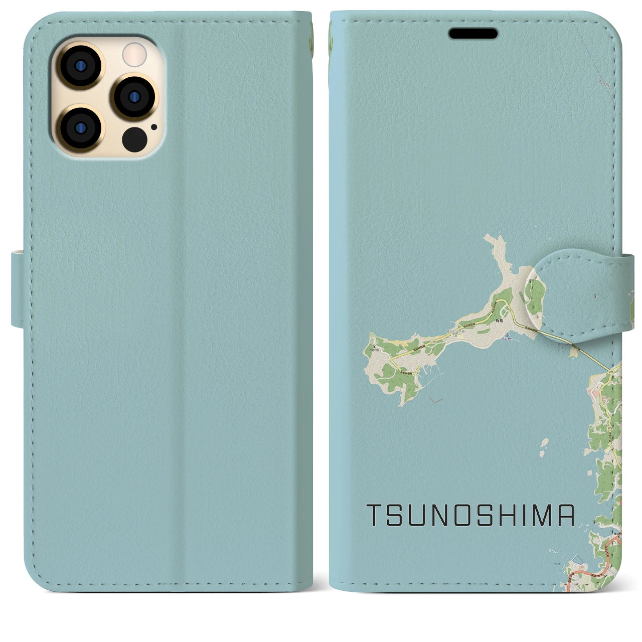 【角島(山口県)】地図柄iPhoneケース(手帳タイプ)ナチュラル・iPhone 12 Pro Max 用