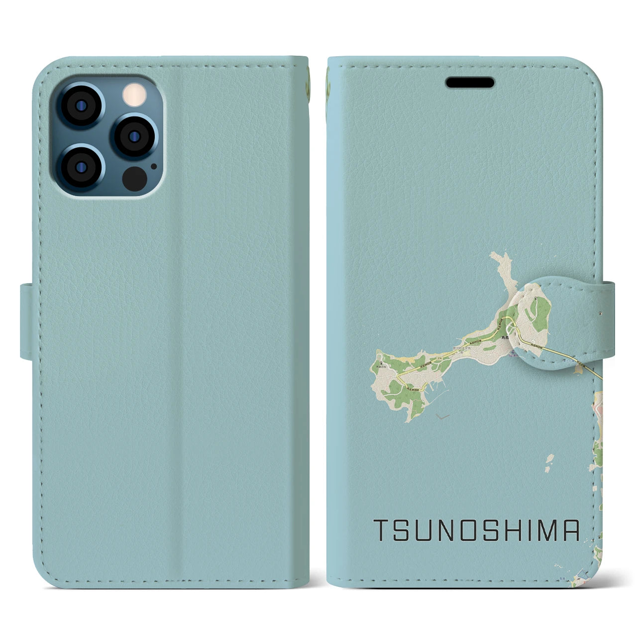 【角島(山口県)】地図柄iPhoneケース(手帳タイプ)ナチュラル・iPhone 12 / 12 Pro 用