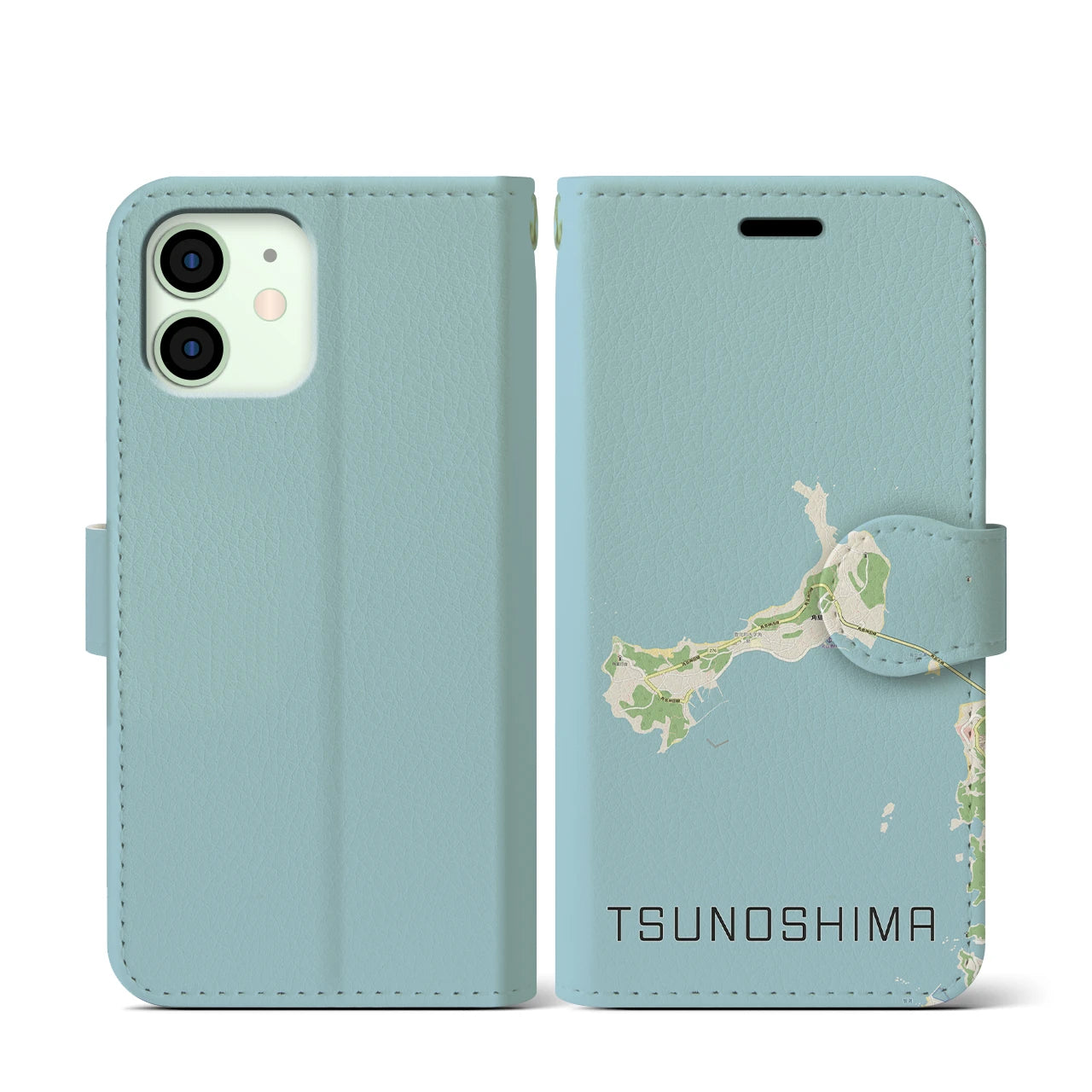 【角島(山口県)】地図柄iPhoneケース(手帳タイプ)ナチュラル・iPhone 12 mini 用