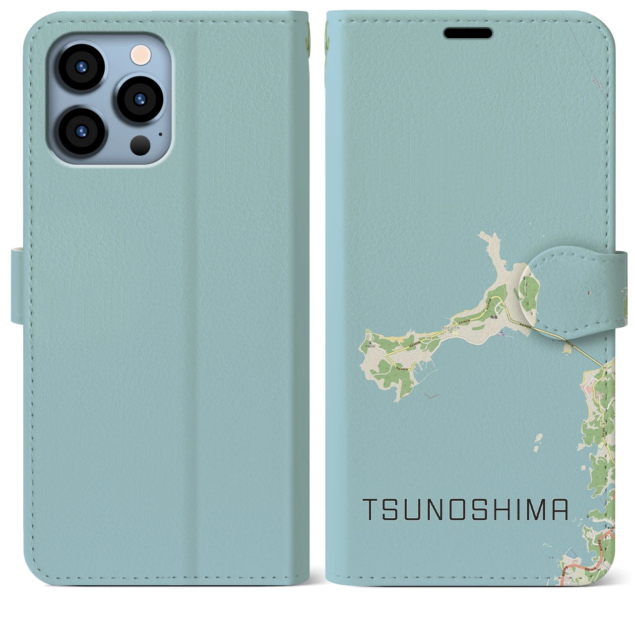 【角島(山口県)】地図柄iPhoneケース(手帳タイプ)ナチュラル・iPhone 13 Pro Max 用