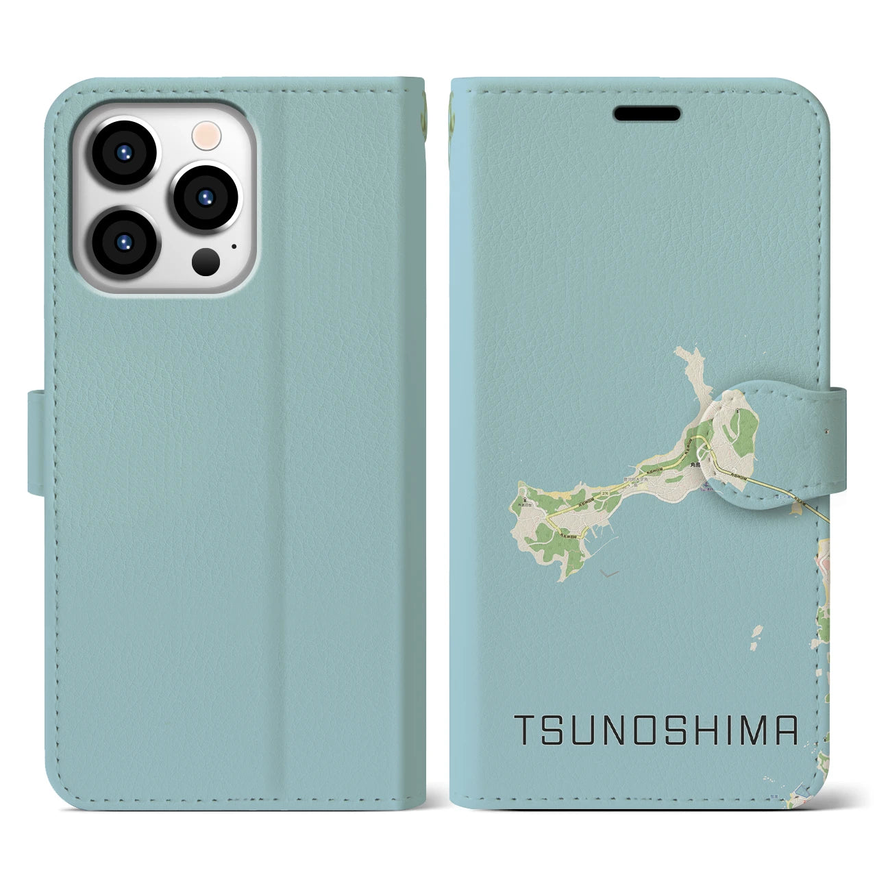 【角島(山口県)】地図柄iPhoneケース(手帳タイプ)ナチュラル・iPhone 13 Pro 用