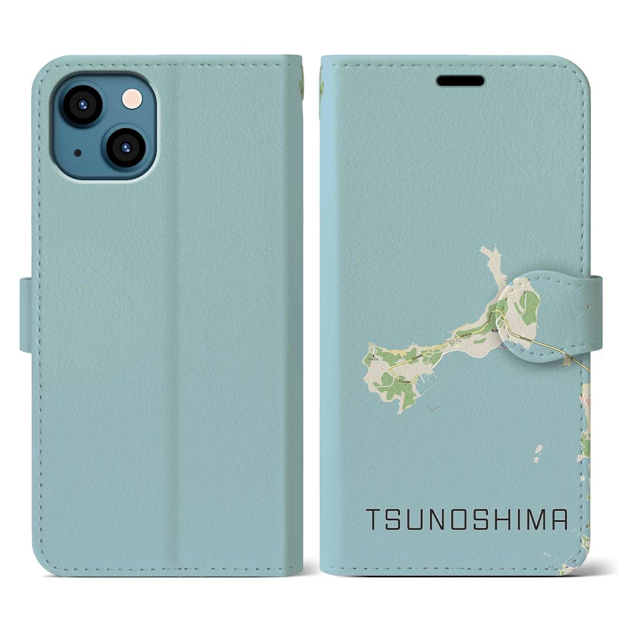 【角島(山口県)】地図柄iPhoneケース(手帳タイプ)ナチュラル・iPhone 13 用