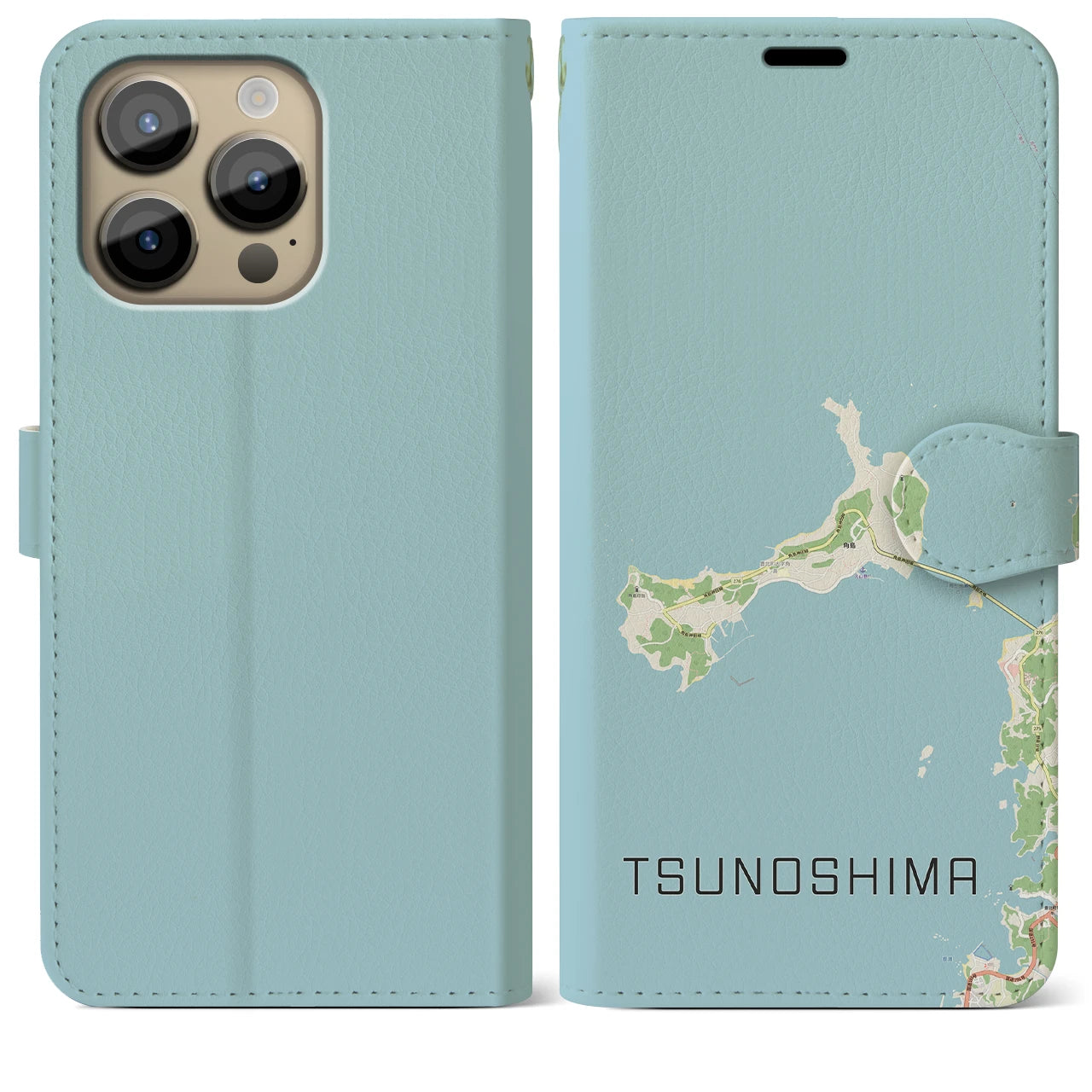 【角島(山口県)】地図柄iPhoneケース(手帳タイプ)ナチュラル・iPhone 14 Pro Max 用