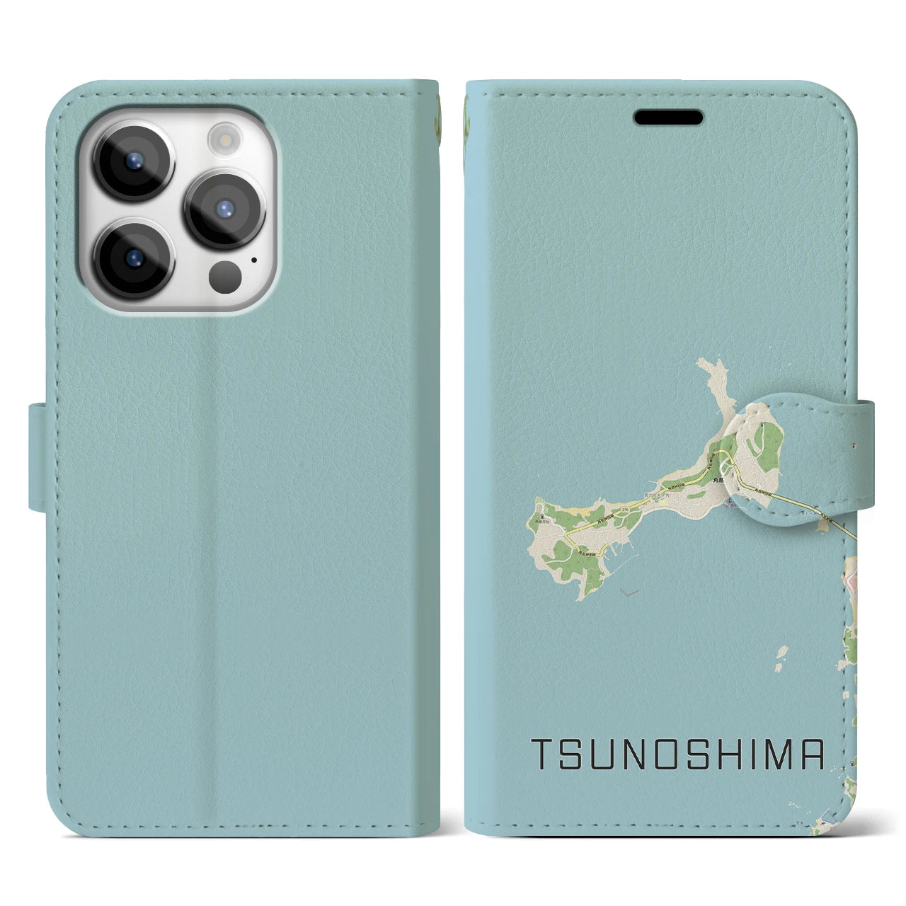 【角島(山口県)】地図柄iPhoneケース(手帳タイプ)ナチュラル・iPhone 14 Pro 用