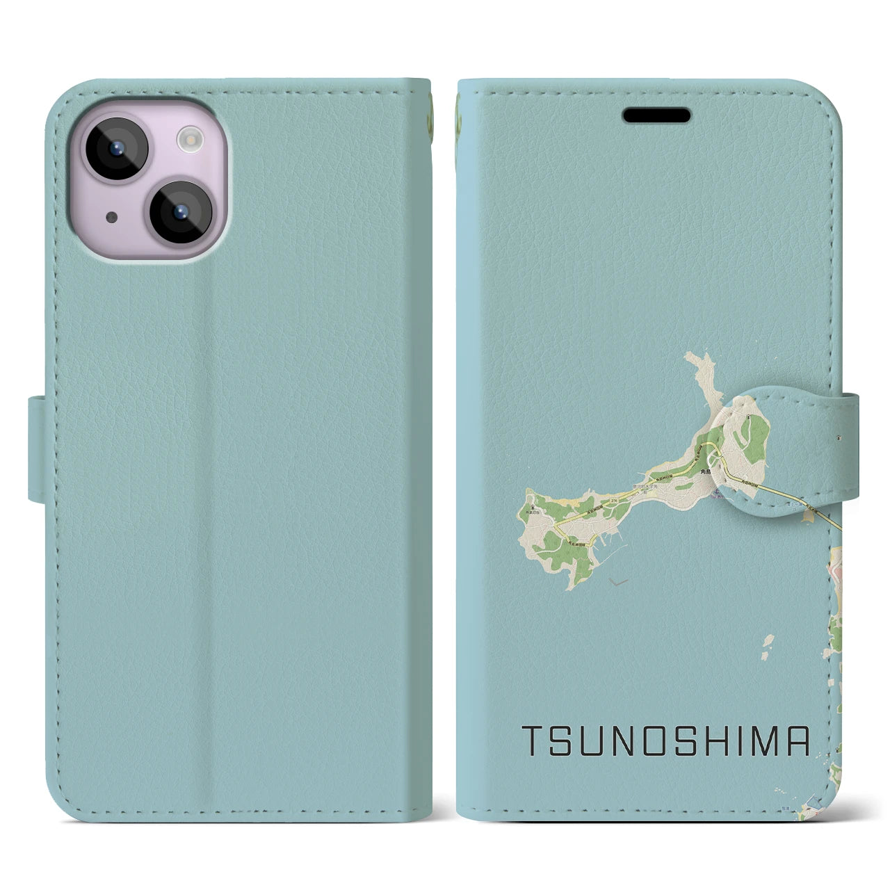 【角島(山口県)】地図柄iPhoneケース(手帳タイプ)ナチュラル・iPhone 14 用