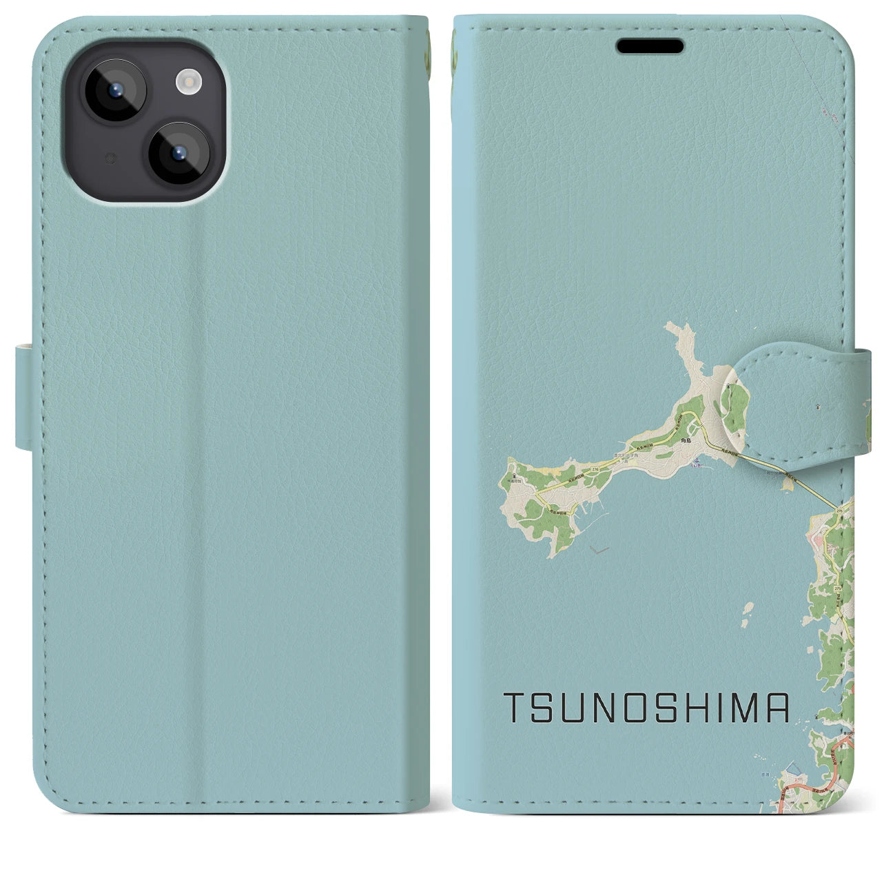 【角島(山口県)】地図柄iPhoneケース(手帳タイプ)ナチュラル・iPhone 14 Plus 用