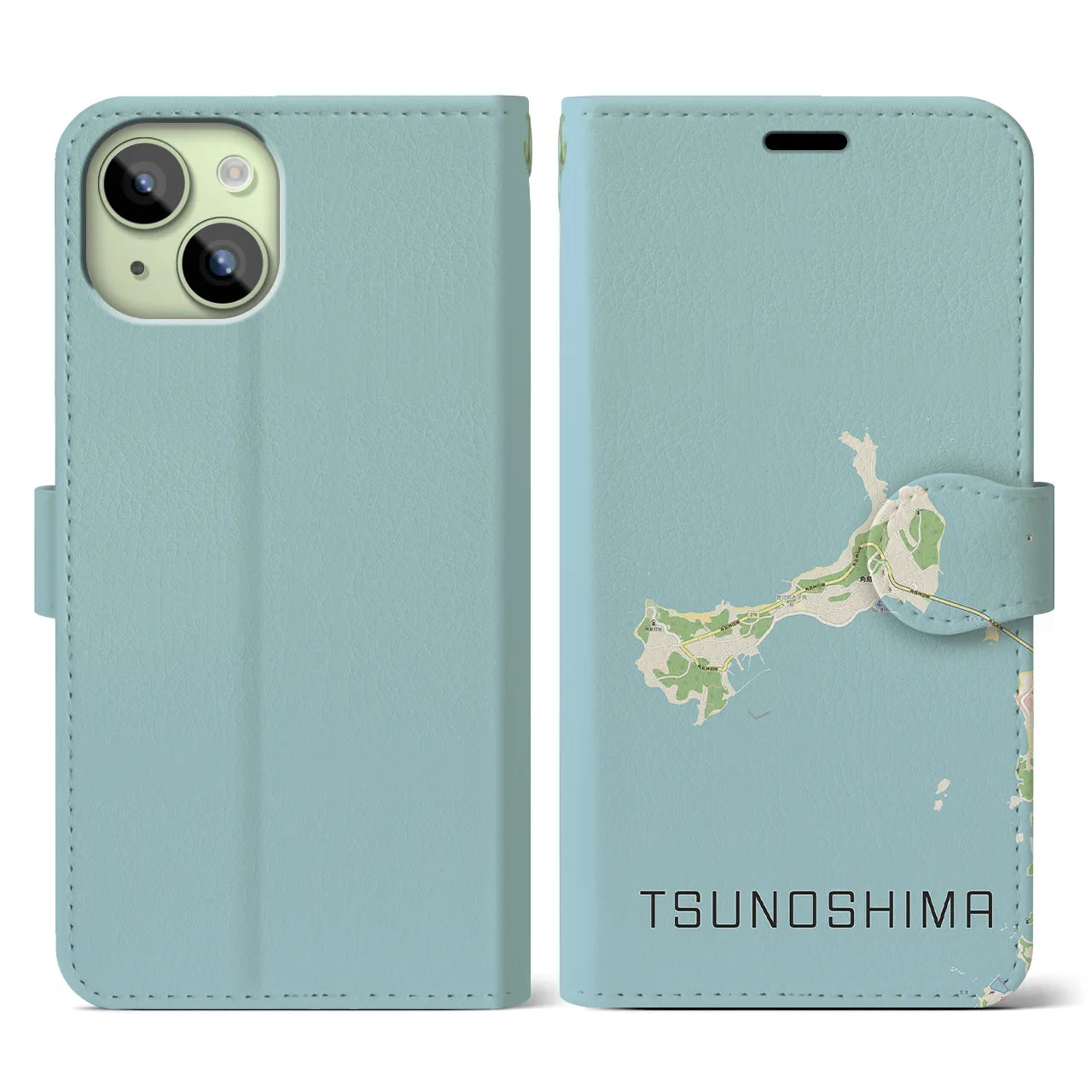 【角島(山口県)】地図柄iPhoneケース(手帳タイプ)ナチュラル・iPhone 15 用