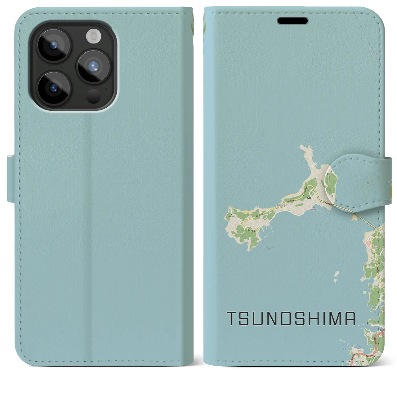 【角島(山口県)】地図柄iPhoneケース(手帳タイプ)ナチュラル・iPhone 15 Pro Max 用